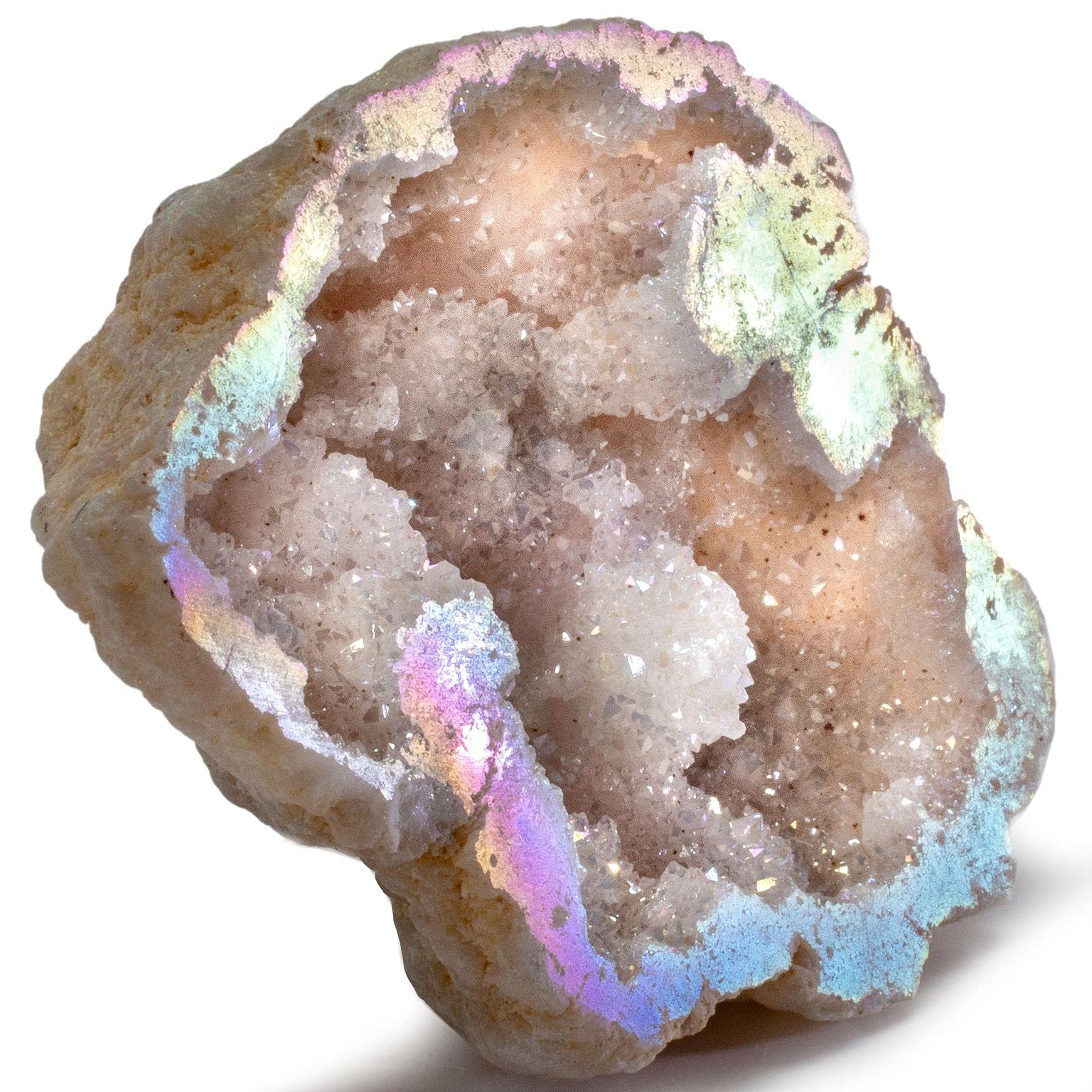 KALIFANO Angel Aura Amethyst Geode – Titanium-Bonded High-Energy Amatista for Reiki, Wicca, Crystal Decor & Metaphysical Gifts – Natural Crystals and Healing Stones (Family Owned)