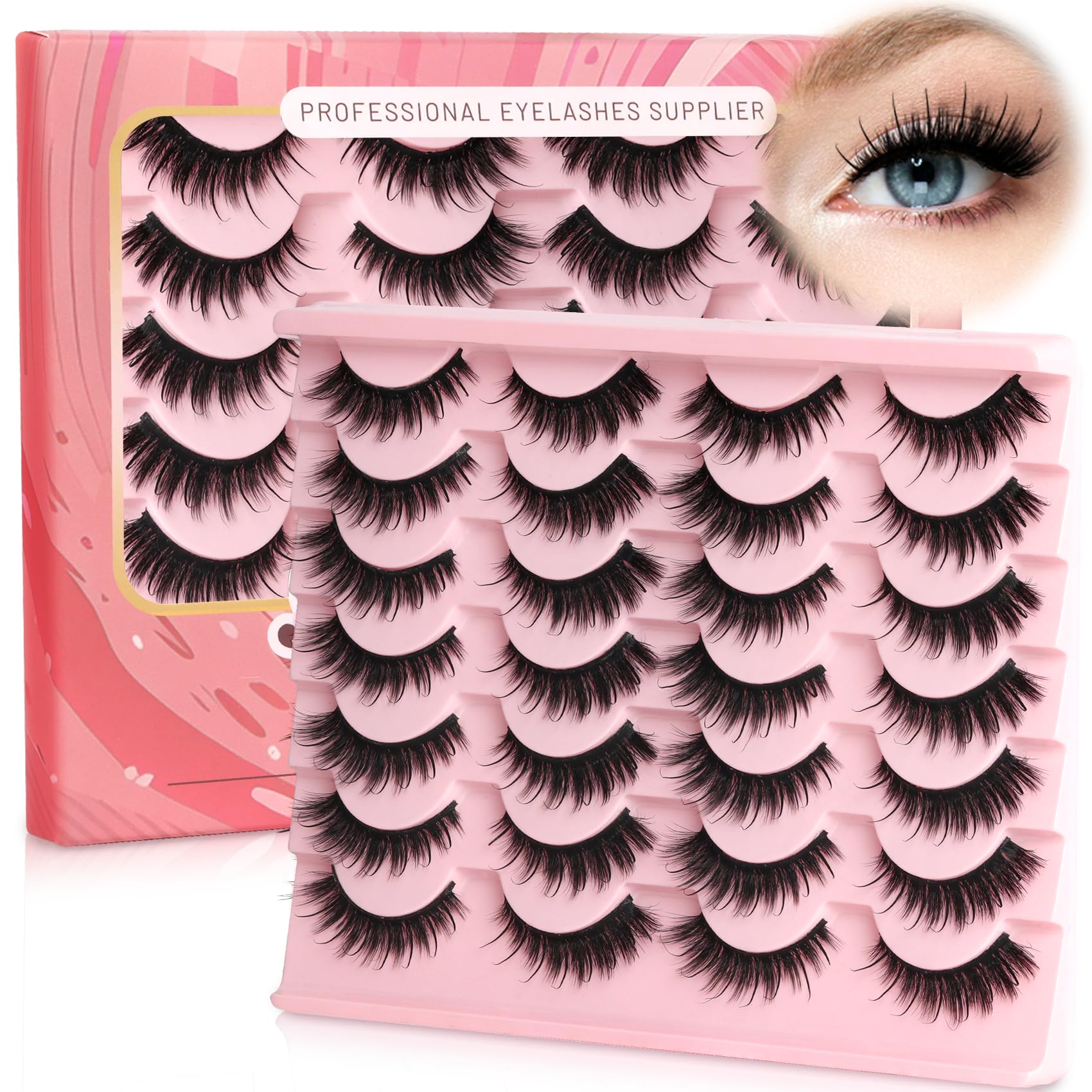 Ahrikiss Lashes Wispy False Eyelashes Natural Look Cat Eye Lashes 8 Pairs Faux Mink Lashes Lightweight Eyelashes Kit with Lash Glue and Lash Tweezers Soft Fake Lashes (Ethereal)