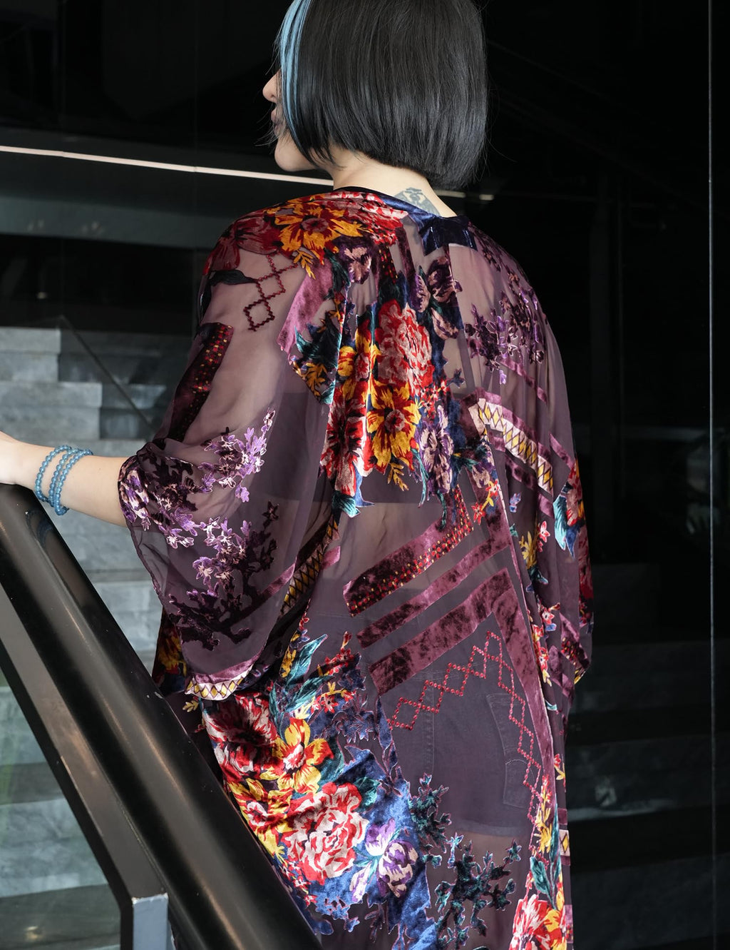 Women's Burnout Velvet Kimono Long Cardigan Cover Up Casual Outfit