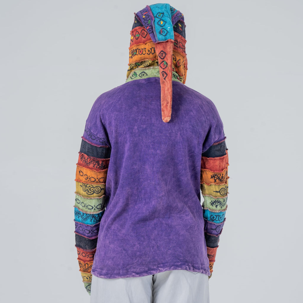 Shopoholic Fashion Women's Full Sleeve Gothic Sun Patchwork Faded Pixie Cotton Hippy Rib Hoodie