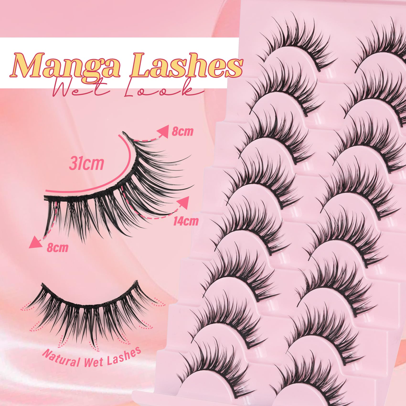 Ahrikiss Lashes Wispy False Eyelashes Natural Look Cat Eye Lashes 8 Pairs Faux Mink Lashes Lightweight Eyelashes Kit with Lash Glue and Lash Tweezers Soft Fake Lashes (Ethereal)