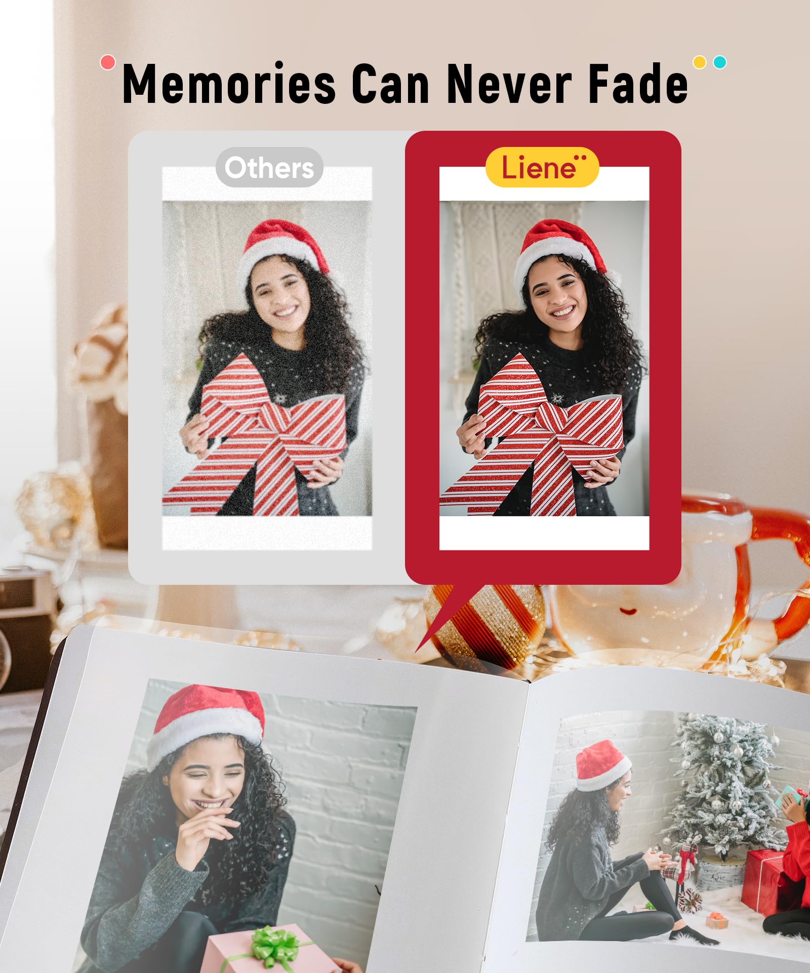 Liene M100 4x6'' Photo Printer, Phone Printer 100 Sheets & 3 Cartridges, Full-Color Photo, Portable Instant Photo Printer for iPhone Android, Thermal Dye Sublimation, Wi-Fi Picture Printer 100 Papers