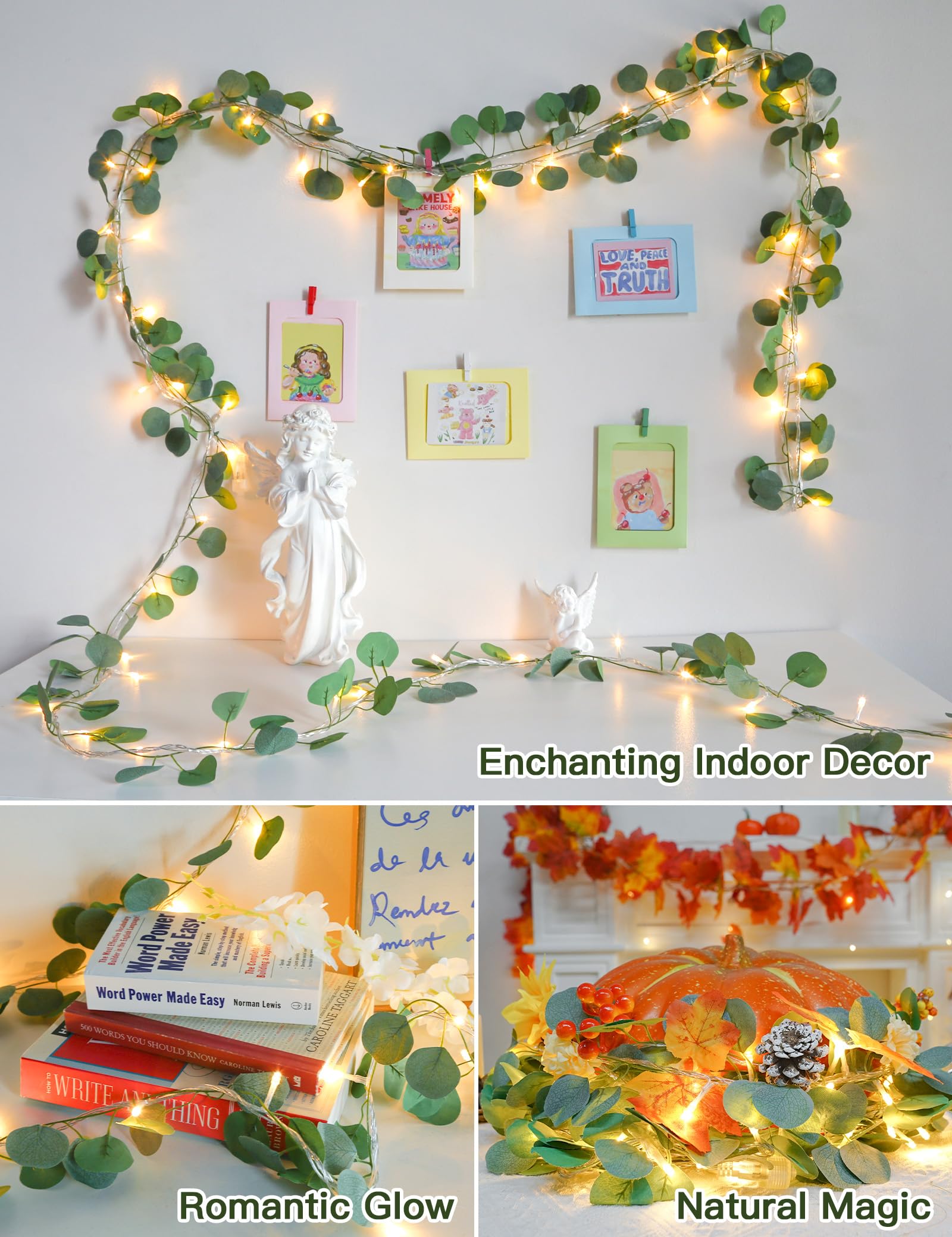 suddus Vine with Fairy Lights Battery Operated, 33ft 100 LED Maple Leaf String Lights with Remote, Dimmable Fall Garland with Lights for Bedroom Wall Indoor Outdoor Thanksgiving Decor (Warm White)