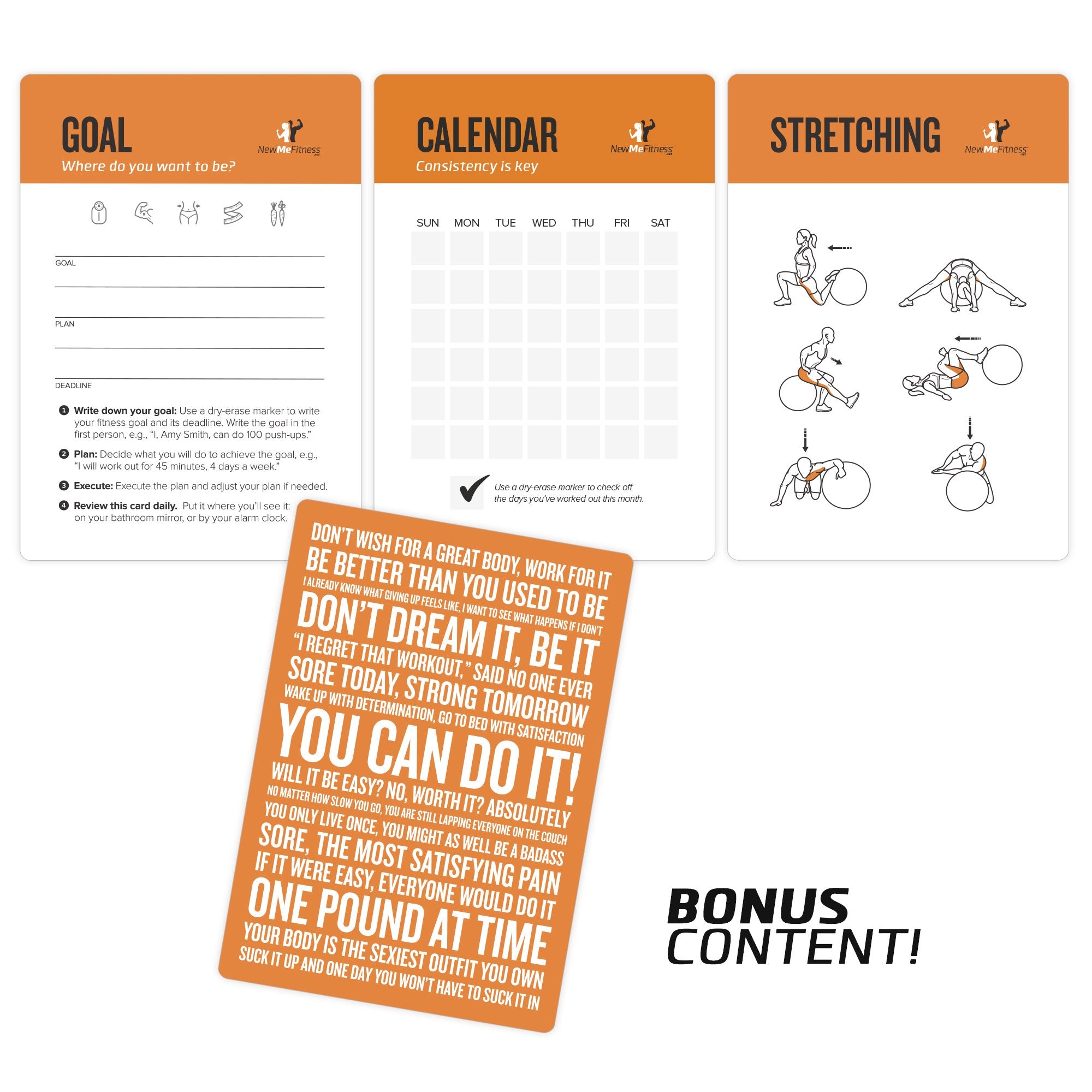 NewMe Fitness Bodyweight Workout Cards, Instructional Fitness Deck for Women & Men, Beginner Fitness Guide to Training Exercises at Home or Gym (Bodyweight, Vol 1)