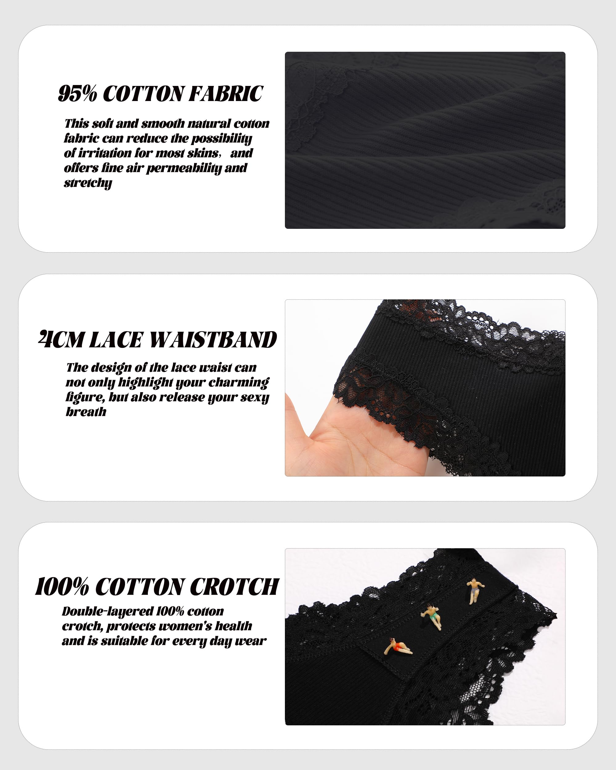 Sth Big Womens Cotton Underwear Sexy Lace Brazilian Panties Soft Breathable Cotton Bikini for Ladies 6 Pack