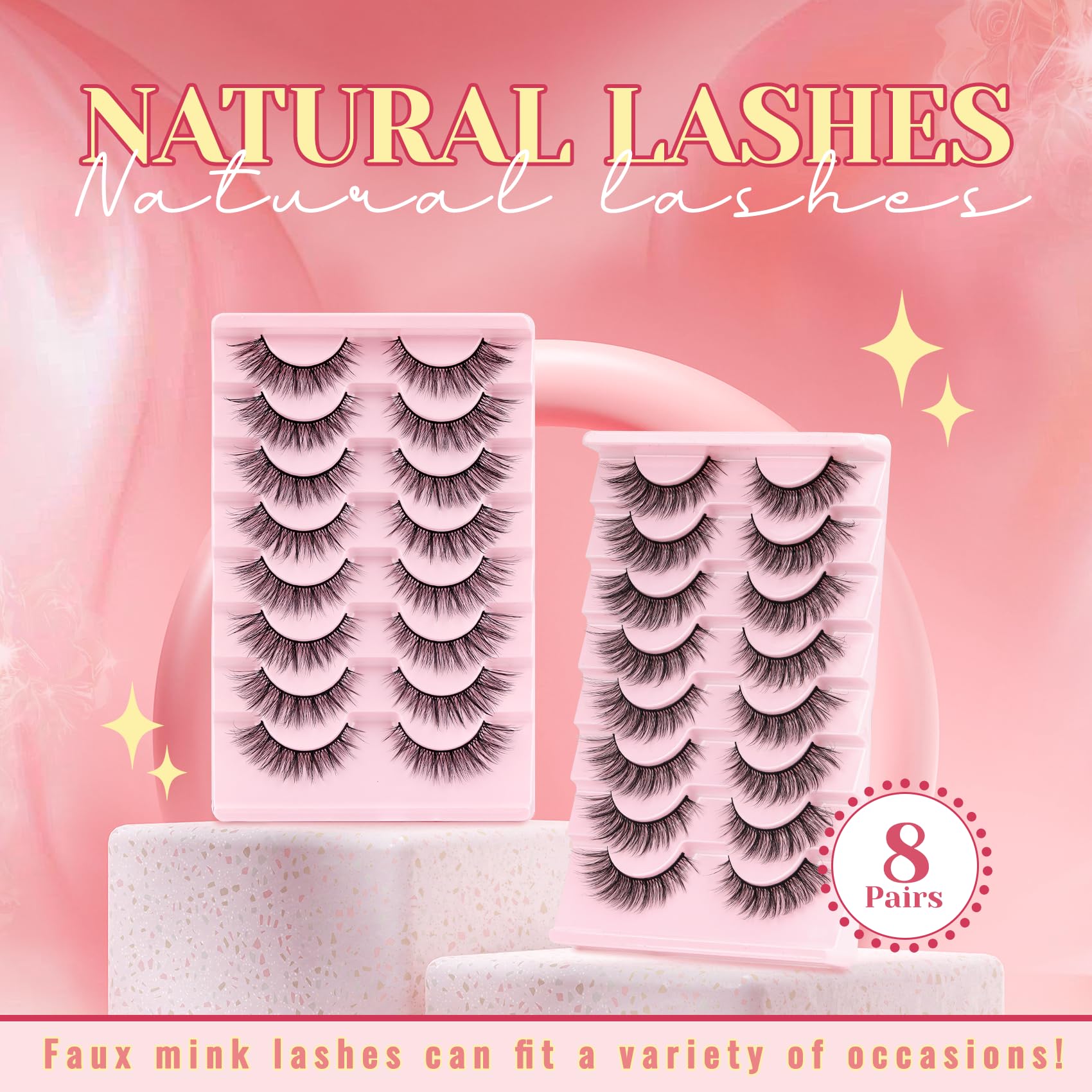 Ahrikiss Lashes Wispy False Eyelashes Natural Look Cat Eye Lashes 8 Pairs Faux Mink Lashes Lightweight Eyelashes Kit with Lash Glue and Lash Tweezers Soft Fake Lashes (Ethereal)
