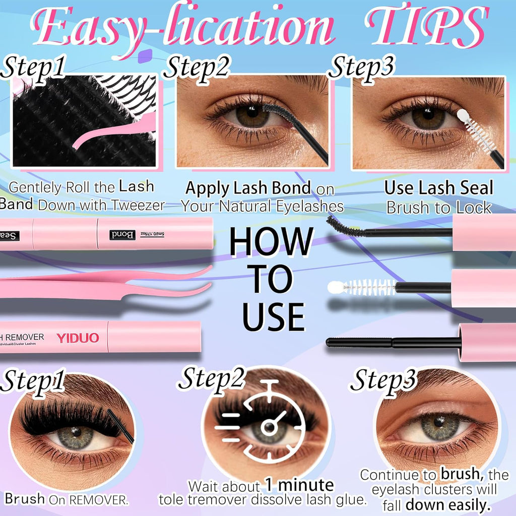 Lashes Clusters Kit 1846Pcs Bulk Packs Volume False Eyelash Extensions D Curl Wispy Individual Eyelashes, Volume Studio Effect, Wholesale Large Pack with Glue&Seal|Tweezers|Removers|Cleanser