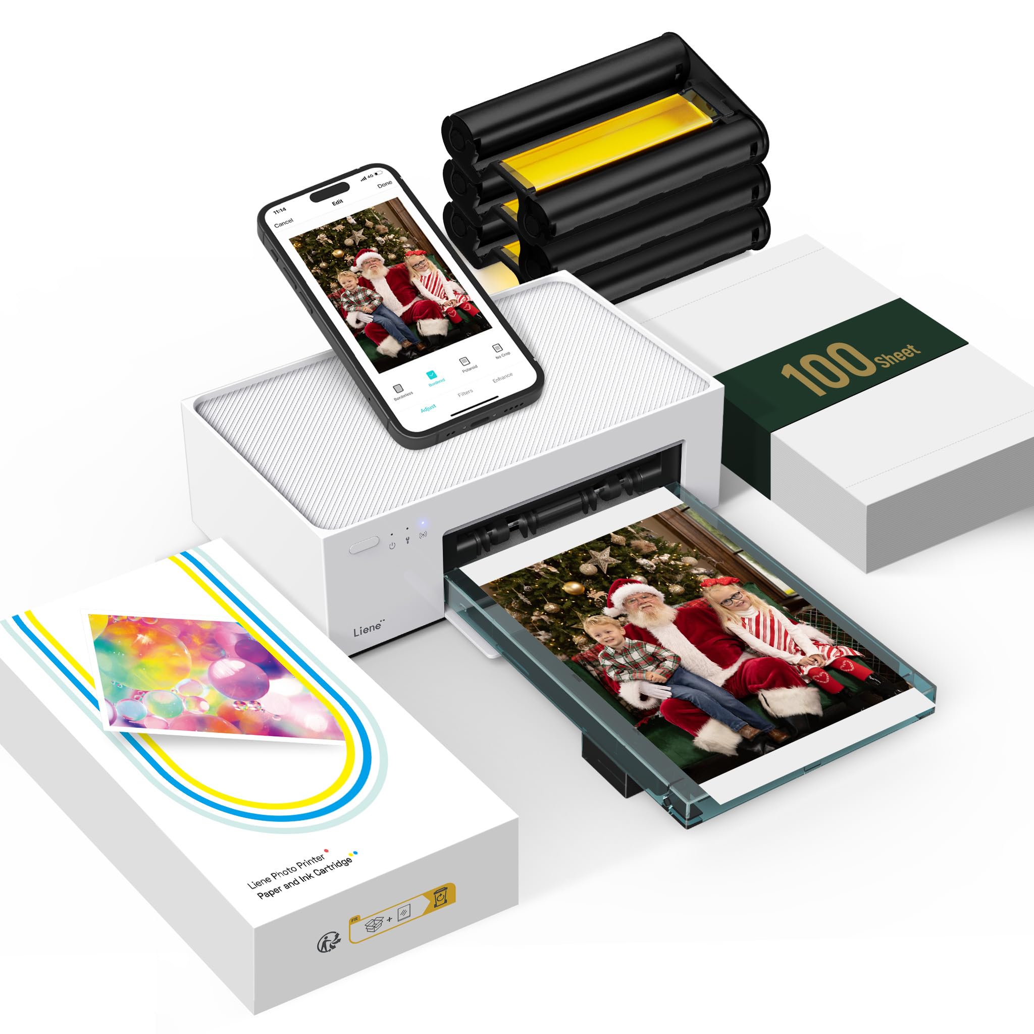 Liene M100 4x6'' Photo Printer, Phone Printer 100 Sheets & 3 Cartridges, Full-Color Photo, Portable Instant Photo Printer for iPhone Android, Thermal Dye Sublimation, Wi-Fi Picture Printer 100 Papers
