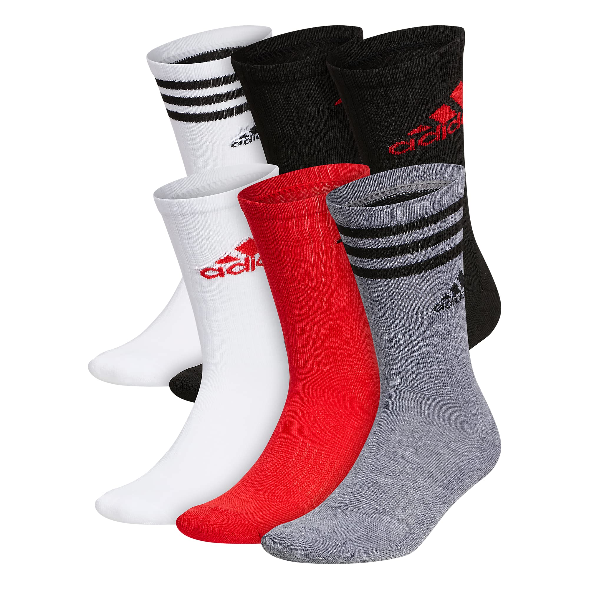 adidas Men's Athletic Cushioned 6-Pack Crew, Cushioned Crew Socks with Arch Compression for a Secure Fit