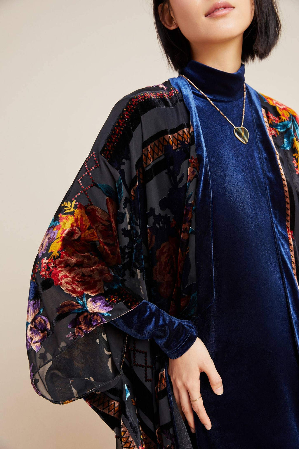 Women's Burnout Velvet Kimono Long Cardigan Cover Up Casual Outfit