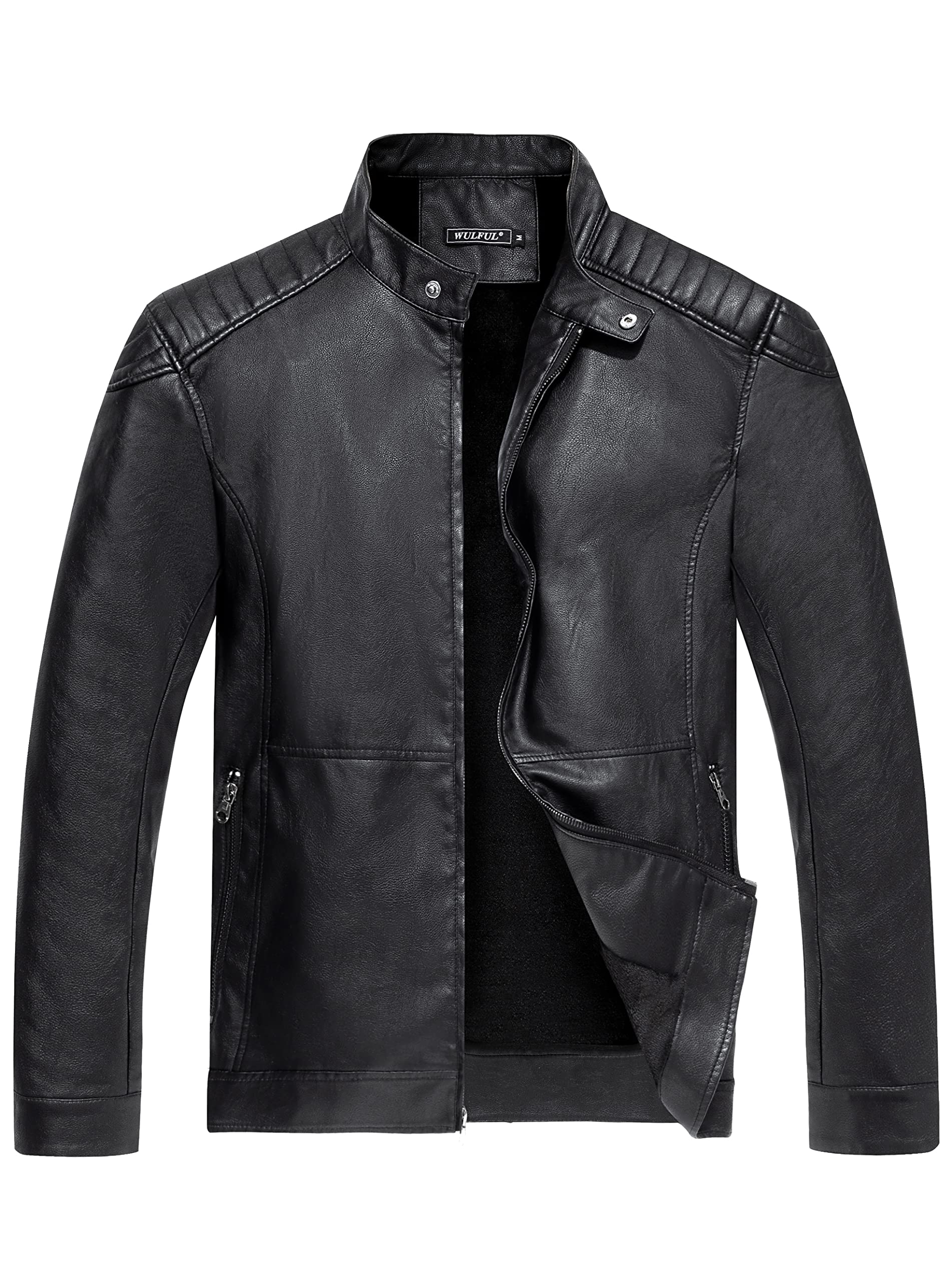 WULFUL Men's Vintage Stand Collar Leather Jacket Motorcycle PU Jacket and Coat