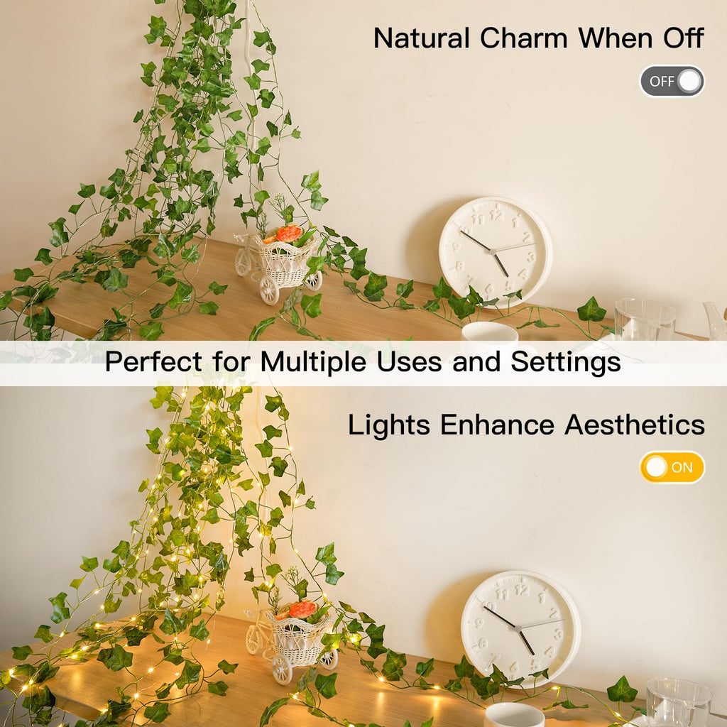 suddus Vine with Fairy Lights Battery Operated, 33ft 100 LED Maple Leaf String Lights with Remote, Dimmable Fall Garland with Lights for Bedroom Wall Indoor Outdoor Thanksgiving Decor (Warm White)