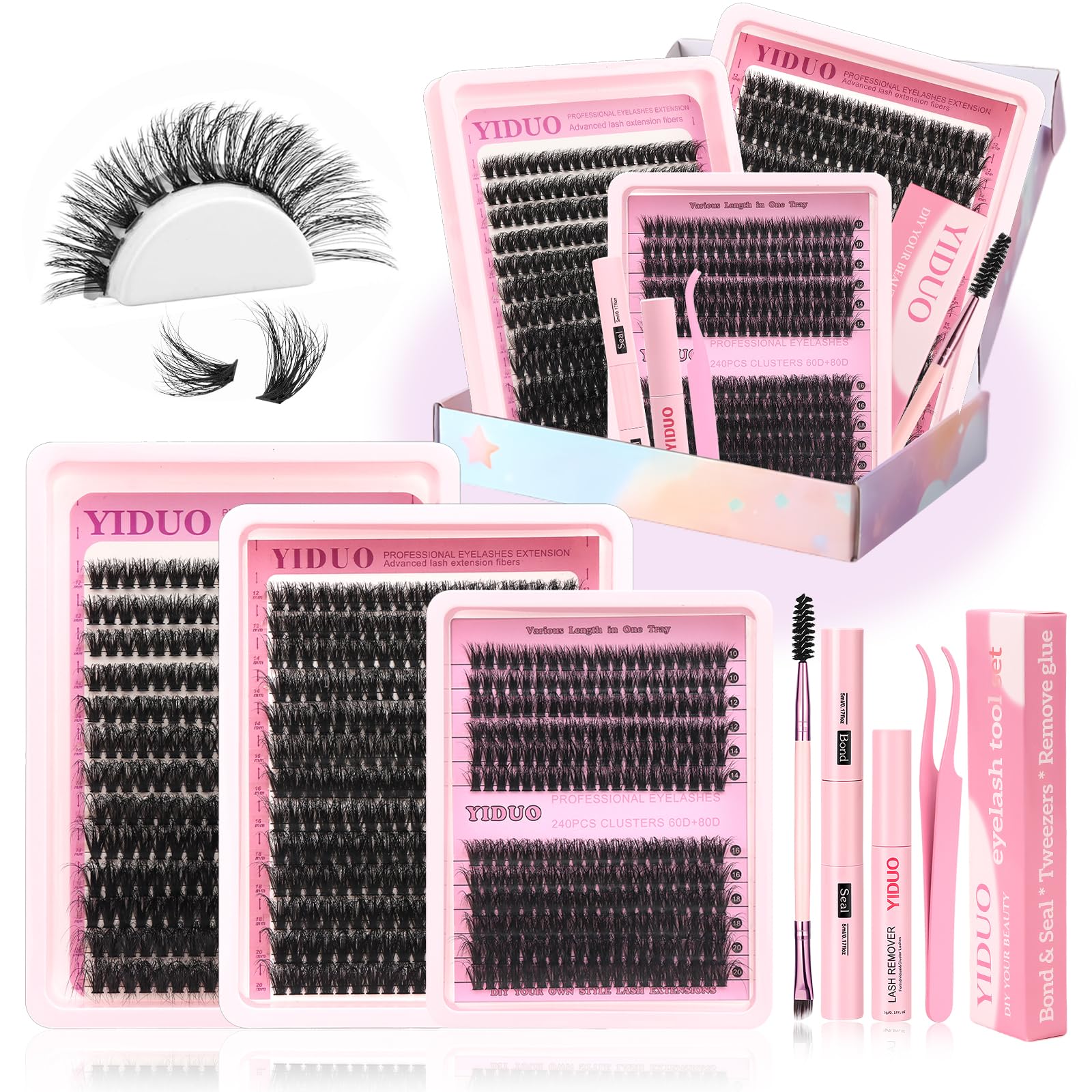 Lashes Clusters Kit 1846Pcs Bulk Packs Volume False Eyelash Extensions D Curl Wispy Individual Eyelashes, Volume Studio Effect, Wholesale Large Pack with Glue&Seal|Tweezers|Removers|Cleanser