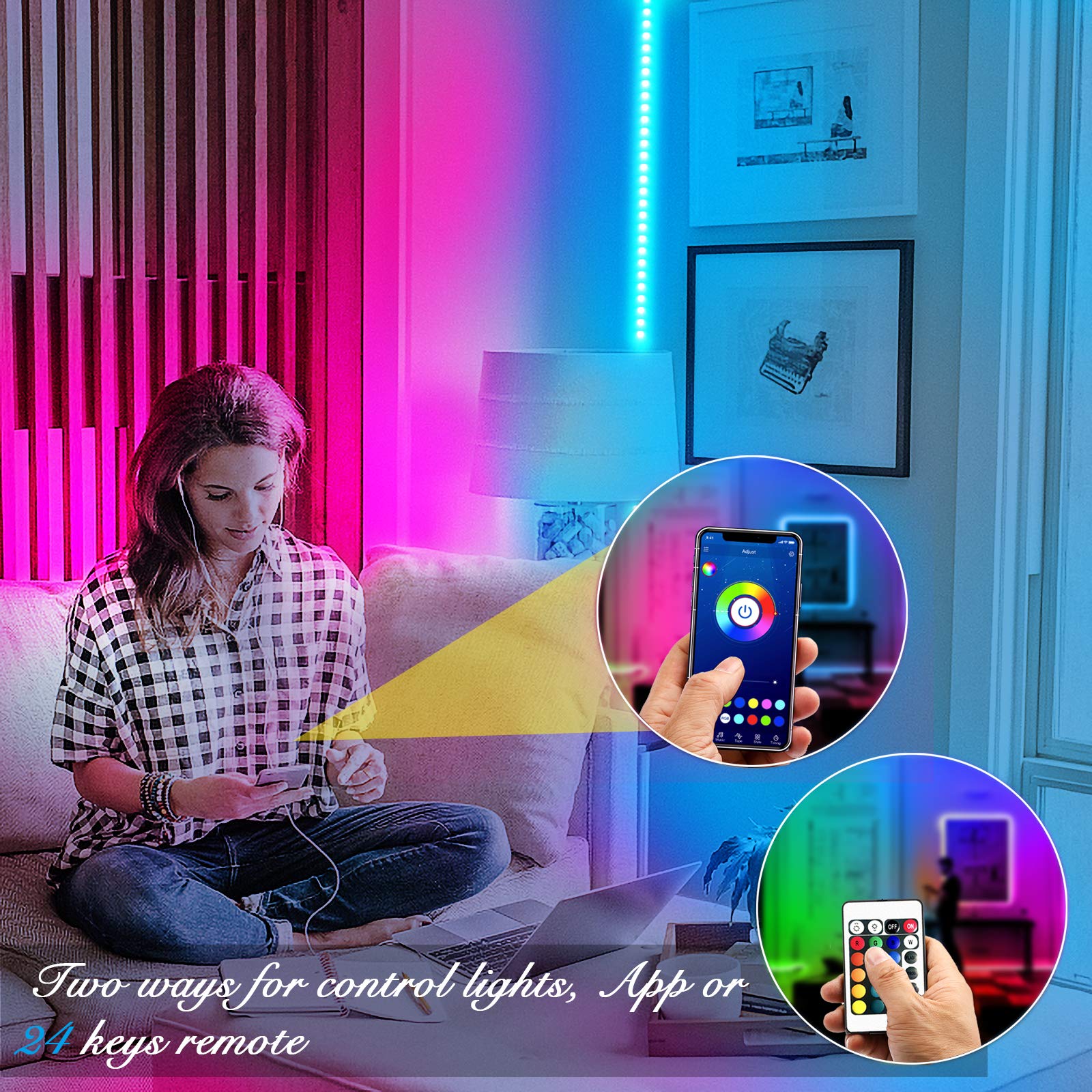 DAYBETTER LED Strip Lights 130ft Lights Strip for Bedroom, Desk, Indoor Room Bedroom Brithday Gifts RGB Decor with Remote and 24V Power Supply