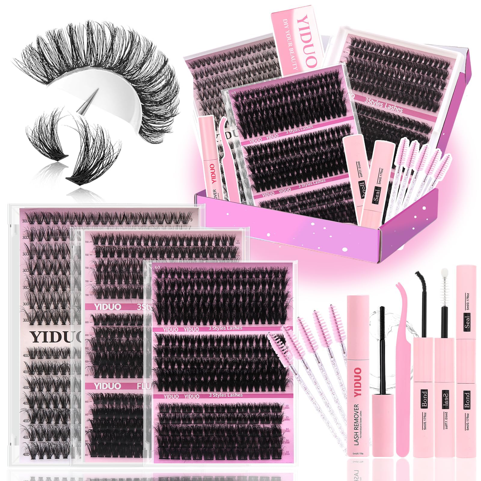 Lashes Clusters Kit 1846Pcs Bulk Packs Volume False Eyelash Extensions D Curl Wispy Individual Eyelashes, Volume Studio Effect, Wholesale Large Pack with Glue&Seal|Tweezers|Removers|Cleanser
