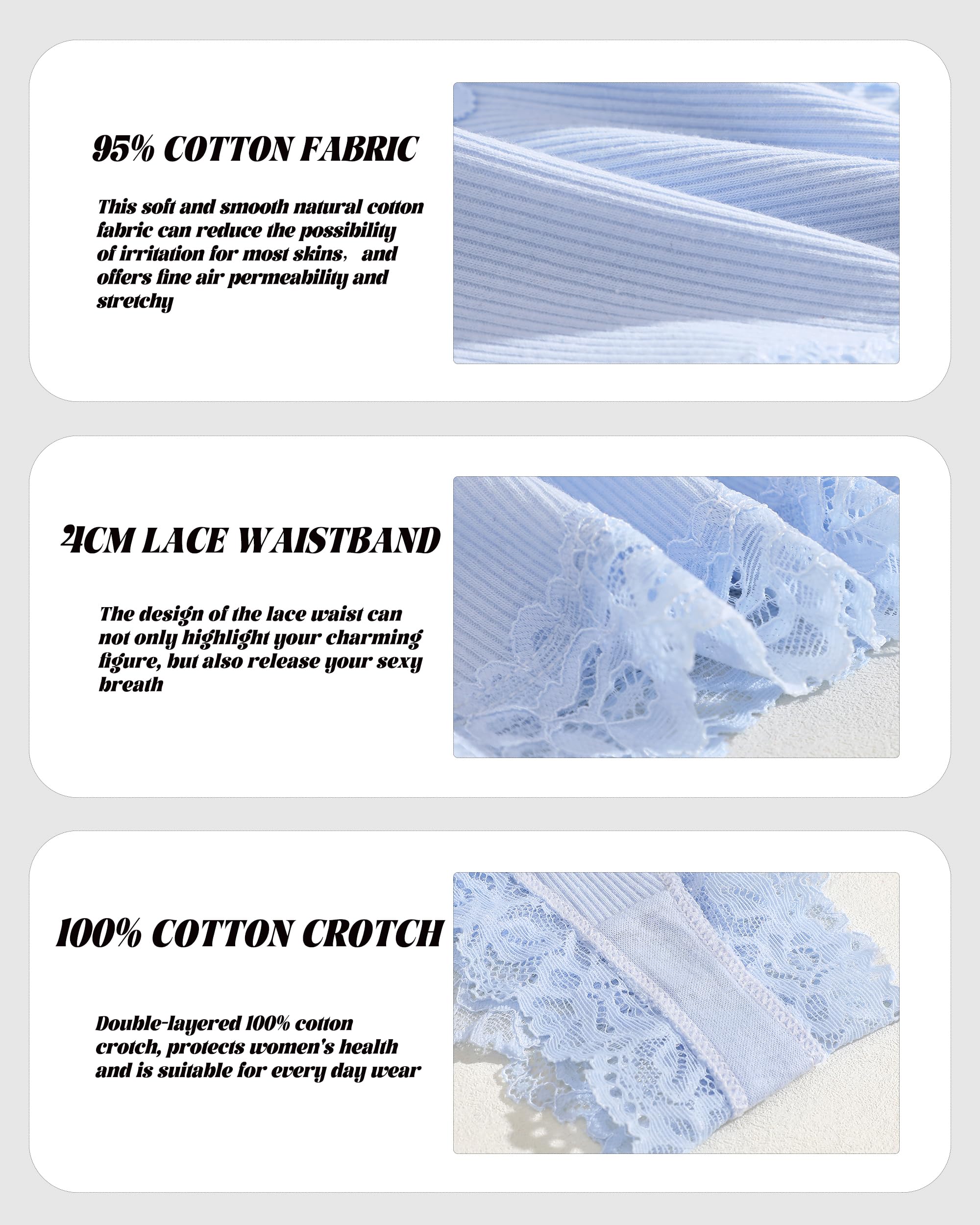 Sth Big Womens Cotton Underwear Sexy Lace Brazilian Panties Soft Breathable Cotton Bikini for Ladies 6 Pack