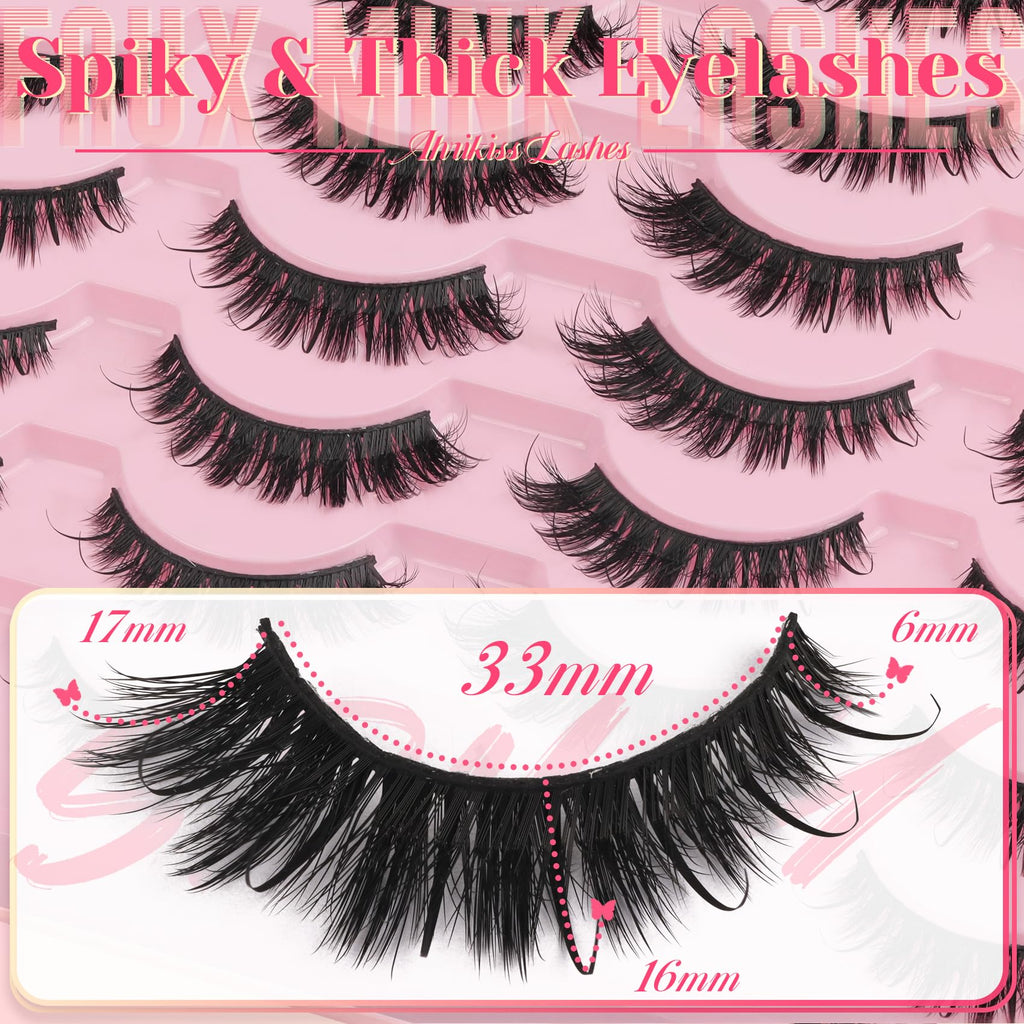 Ahrikiss Lashes Wispy False Eyelashes Natural Look Cat Eye Lashes 8 Pairs Faux Mink Lashes Lightweight Eyelashes Kit with Lash Glue and Lash Tweezers Soft Fake Lashes (Ethereal)