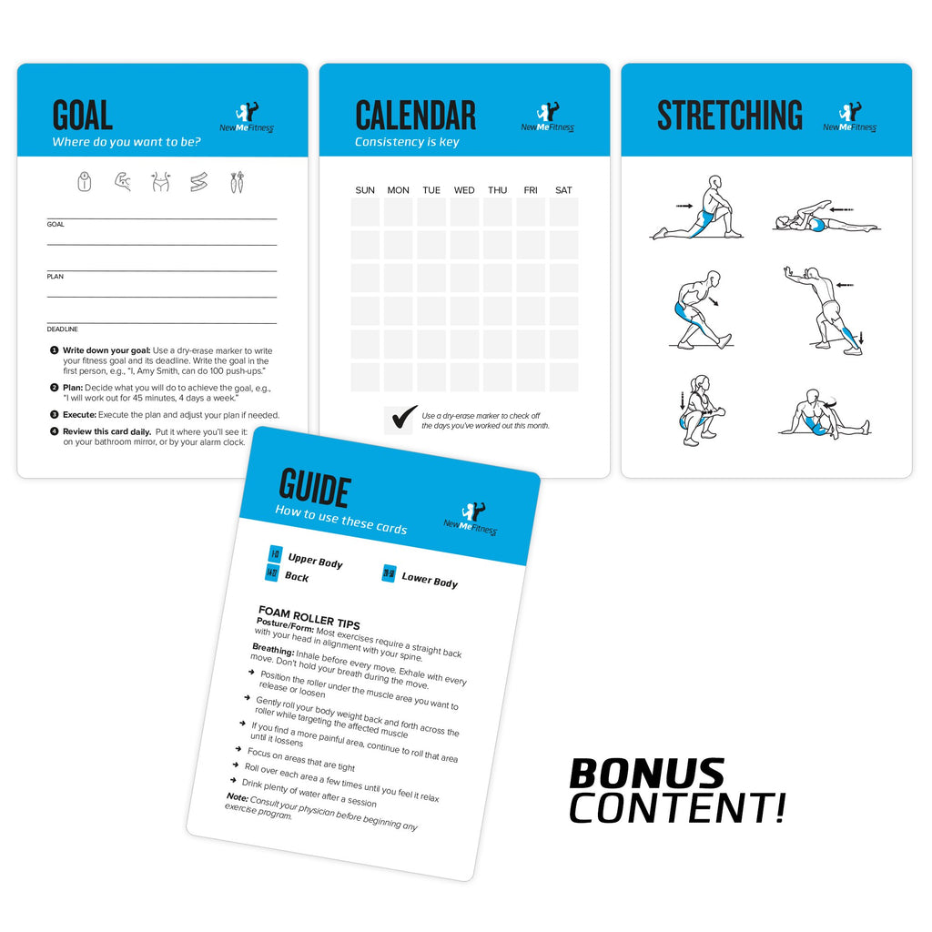 NewMe Fitness Bodyweight Workout Cards, Instructional Fitness Deck for Women & Men, Beginner Fitness Guide to Training Exercises at Home or Gym (Bodyweight, Vol 1)