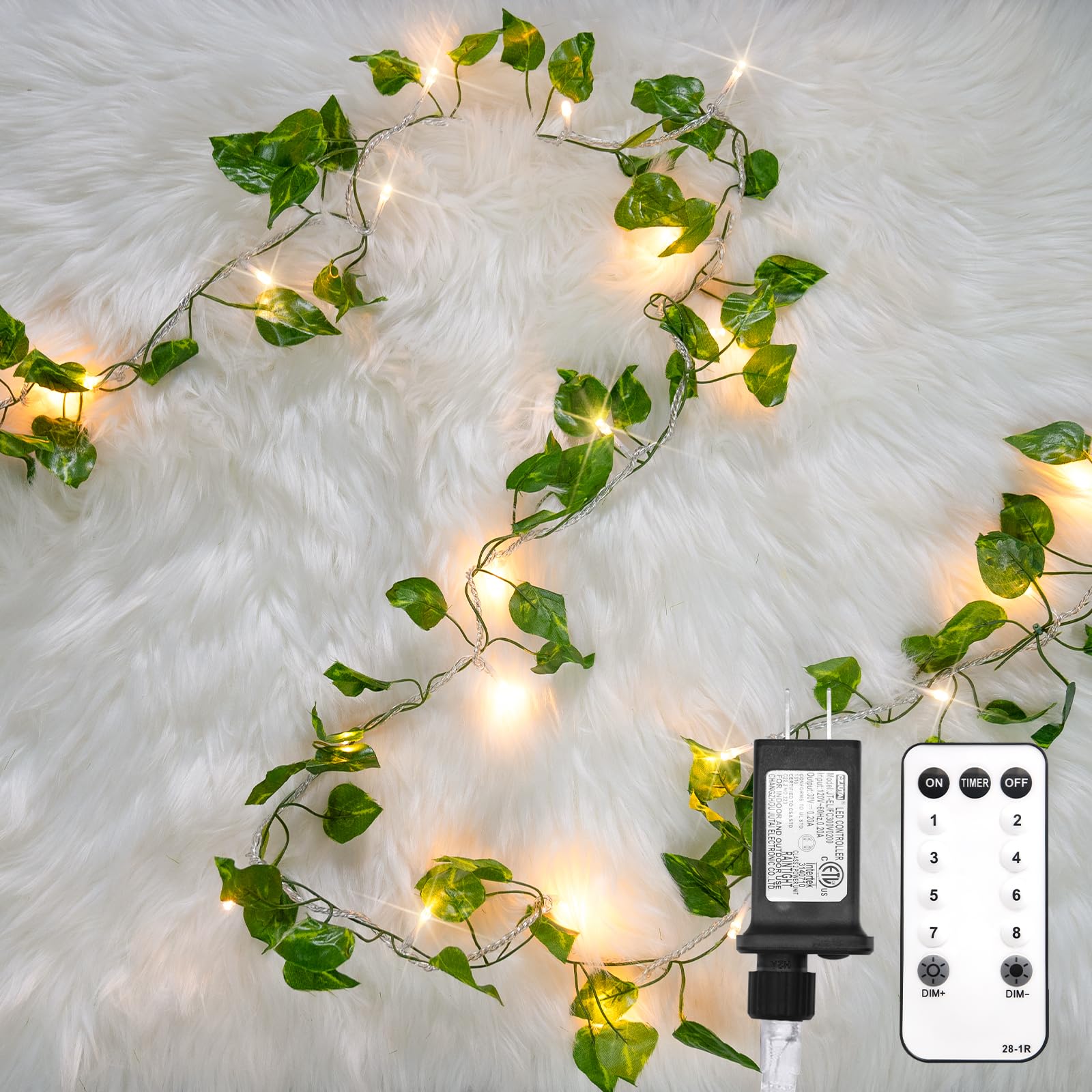 suddus Vine with Fairy Lights Battery Operated, 33ft 100 LED Maple Leaf String Lights with Remote, Dimmable Fall Garland with Lights for Bedroom Wall Indoor Outdoor Thanksgiving Decor (Warm White)