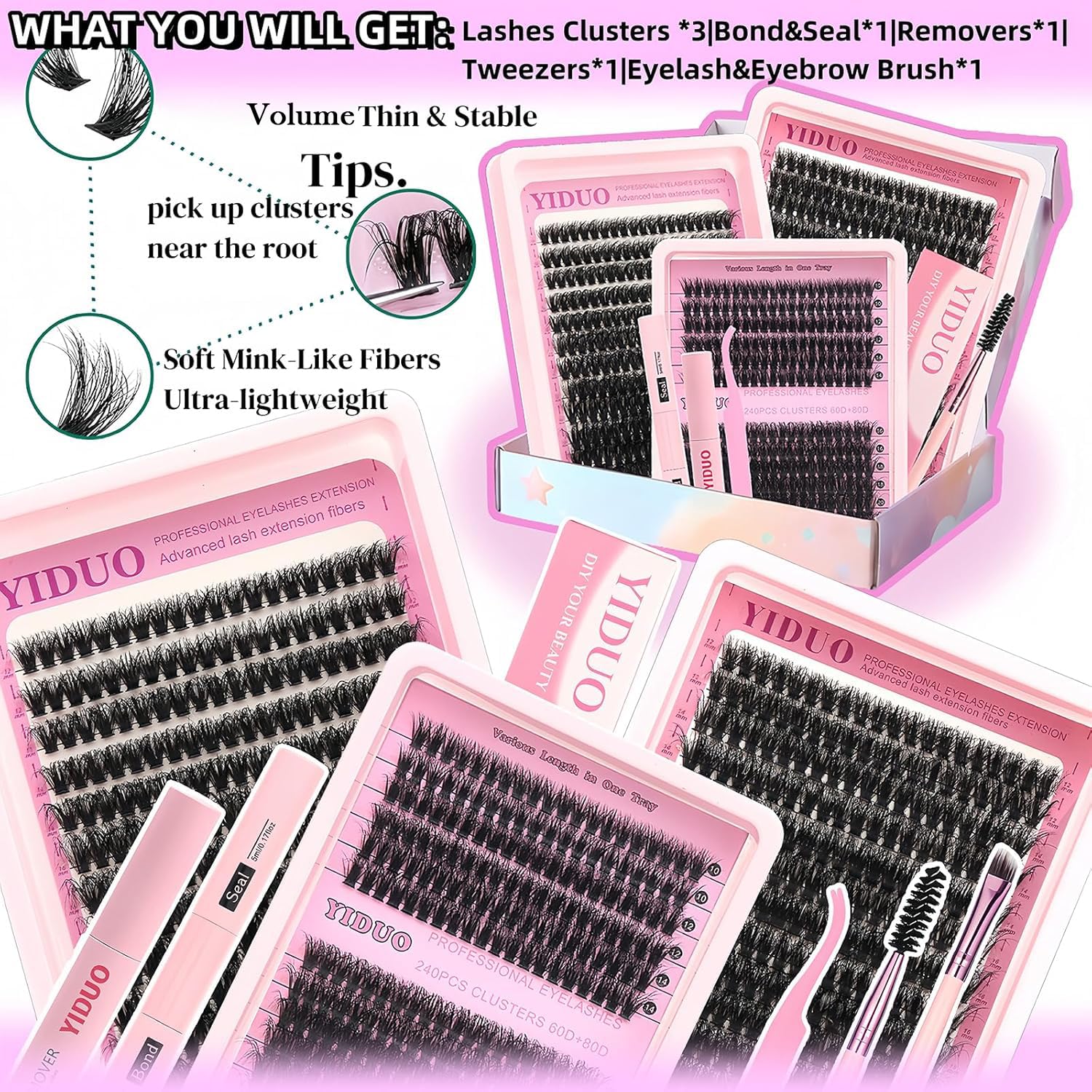Lashes Clusters Kit 1846Pcs Bulk Packs Volume False Eyelash Extensions D Curl Wispy Individual Eyelashes, Volume Studio Effect, Wholesale Large Pack with Glue&Seal|Tweezers|Removers|Cleanser