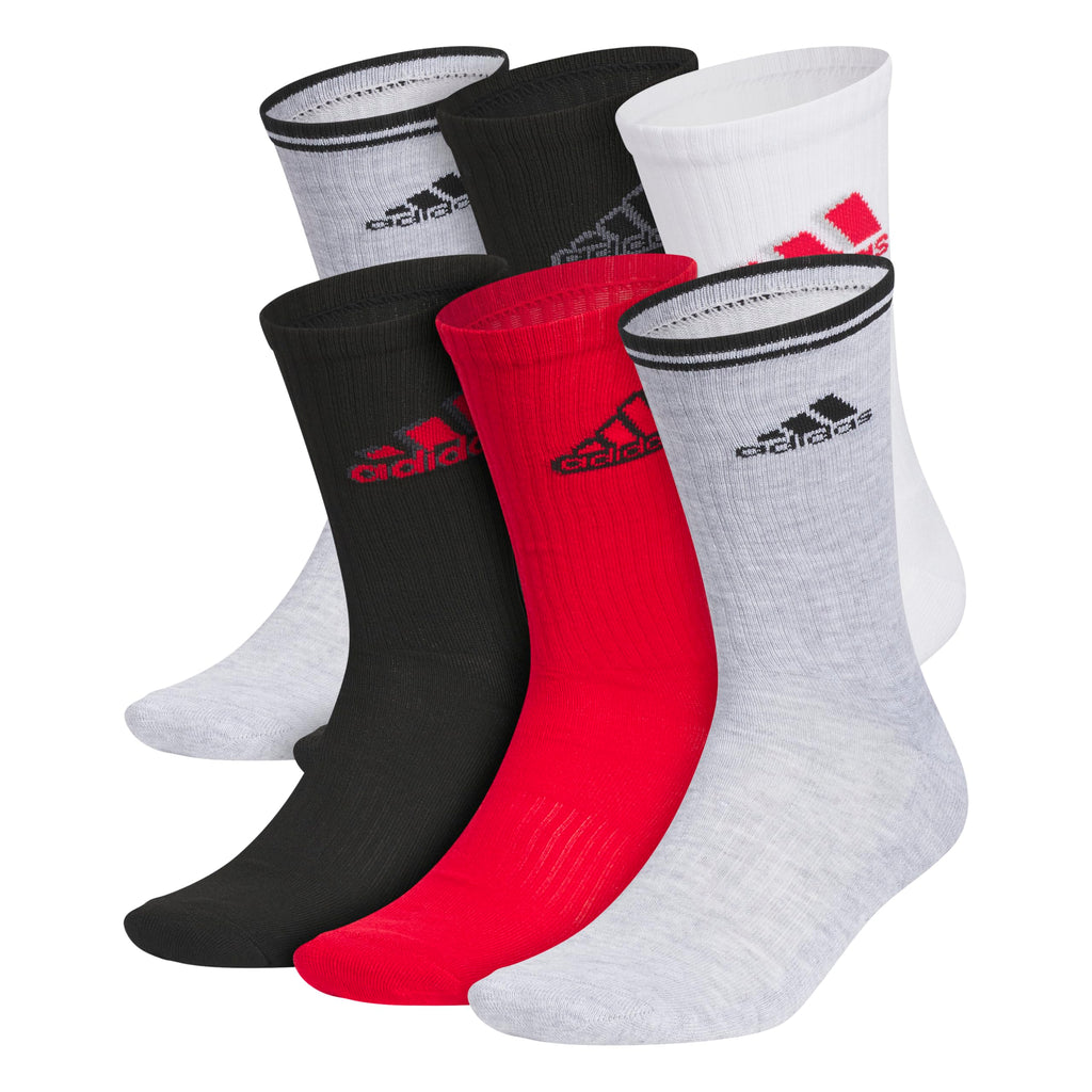 adidas Men's Athletic Cushioned 6-Pack Crew, Cushioned Crew Socks with Arch Compression for a Secure Fit