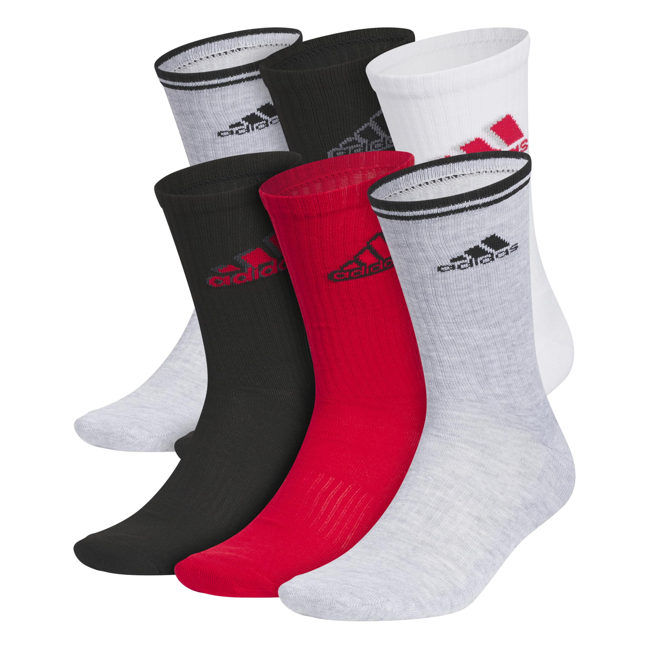adidas Men's Athletic Cushioned 6-Pack Crew, Cushioned Crew Socks with Arch Compression for a Secure Fit