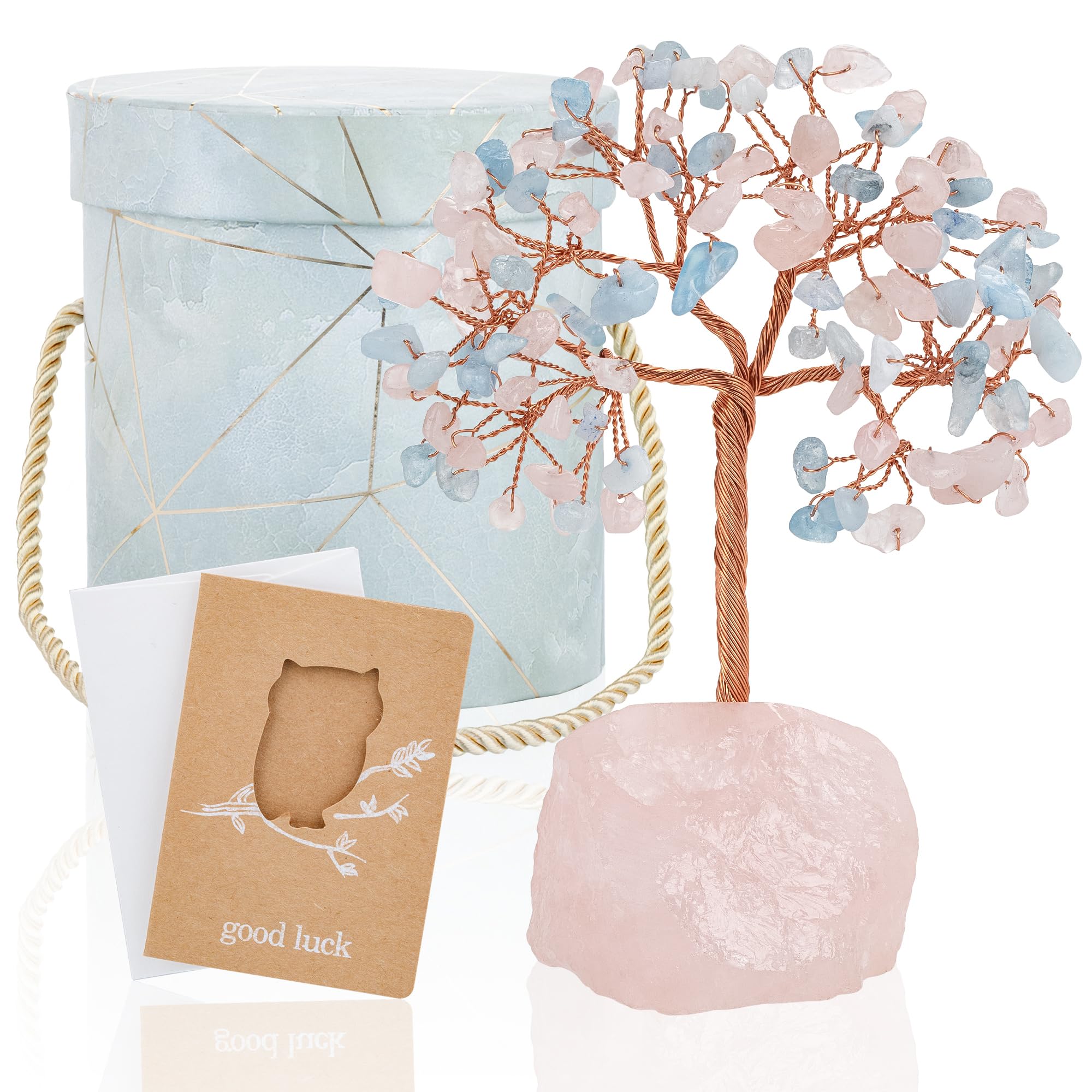 ZenBless 7 Chakra Healing Crystals Stones Tree, Amethyst, Pink Crystal, Aquamarine Leaf Wire Wrapped on Natural Agate Slice Base, Home Office Desk Living Room Feng Shui Decoration for Luck