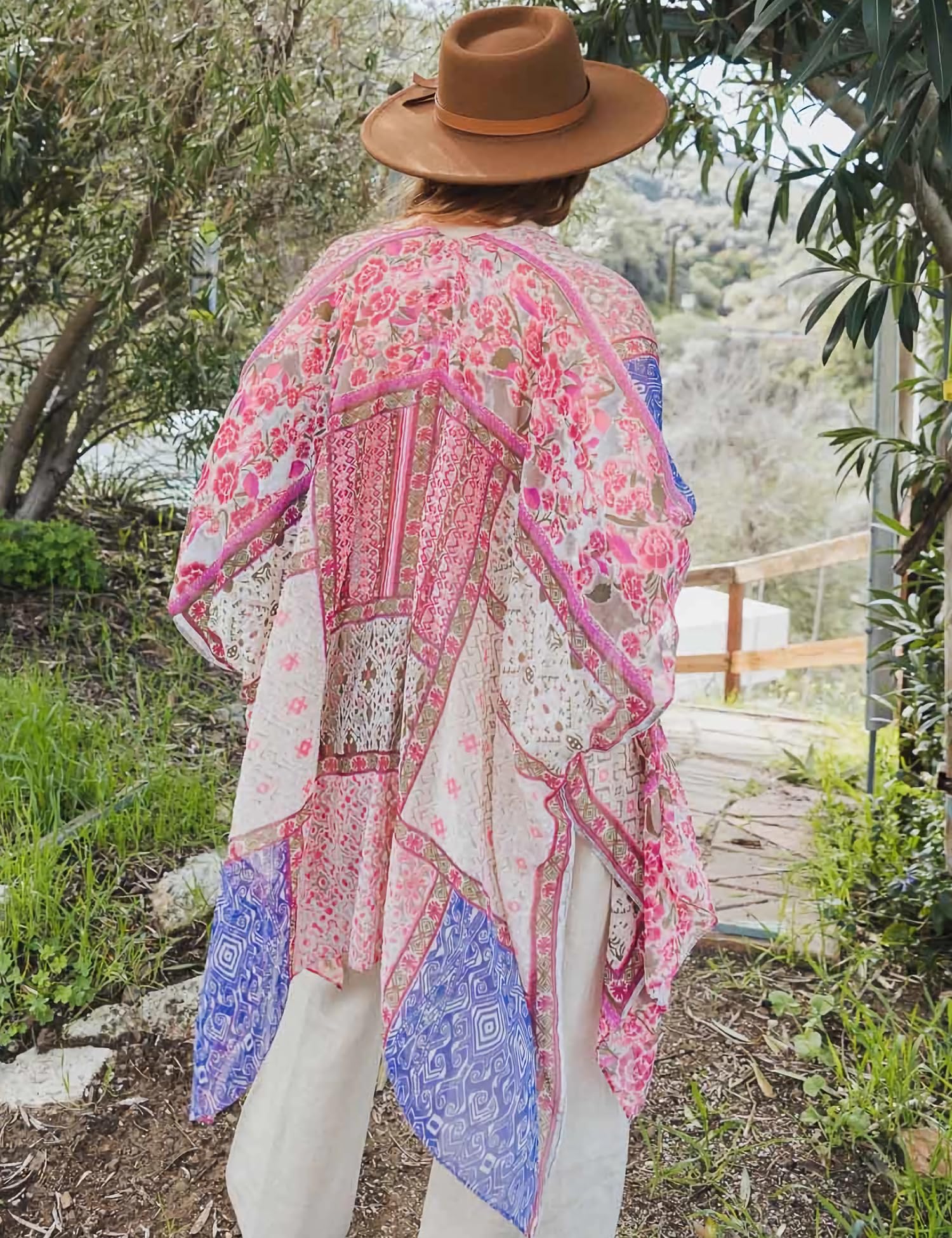 Women's Burnout Velvet Kimono Long Cardigan Cover Up Casual Outfit