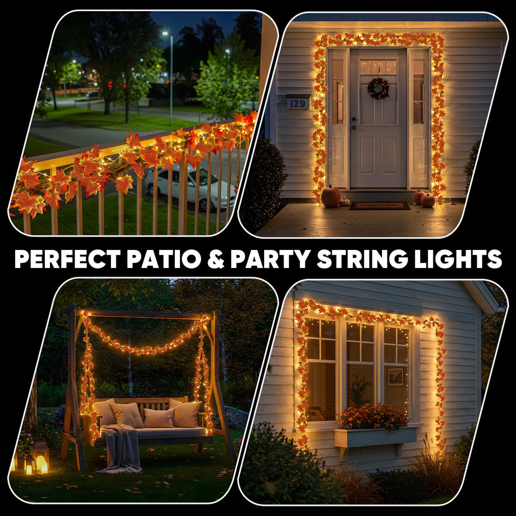 suddus Vine with Fairy Lights Battery Operated, 33ft 100 LED Maple Leaf String Lights with Remote, Dimmable Fall Garland with Lights for Bedroom Wall Indoor Outdoor Thanksgiving Decor (Warm White)