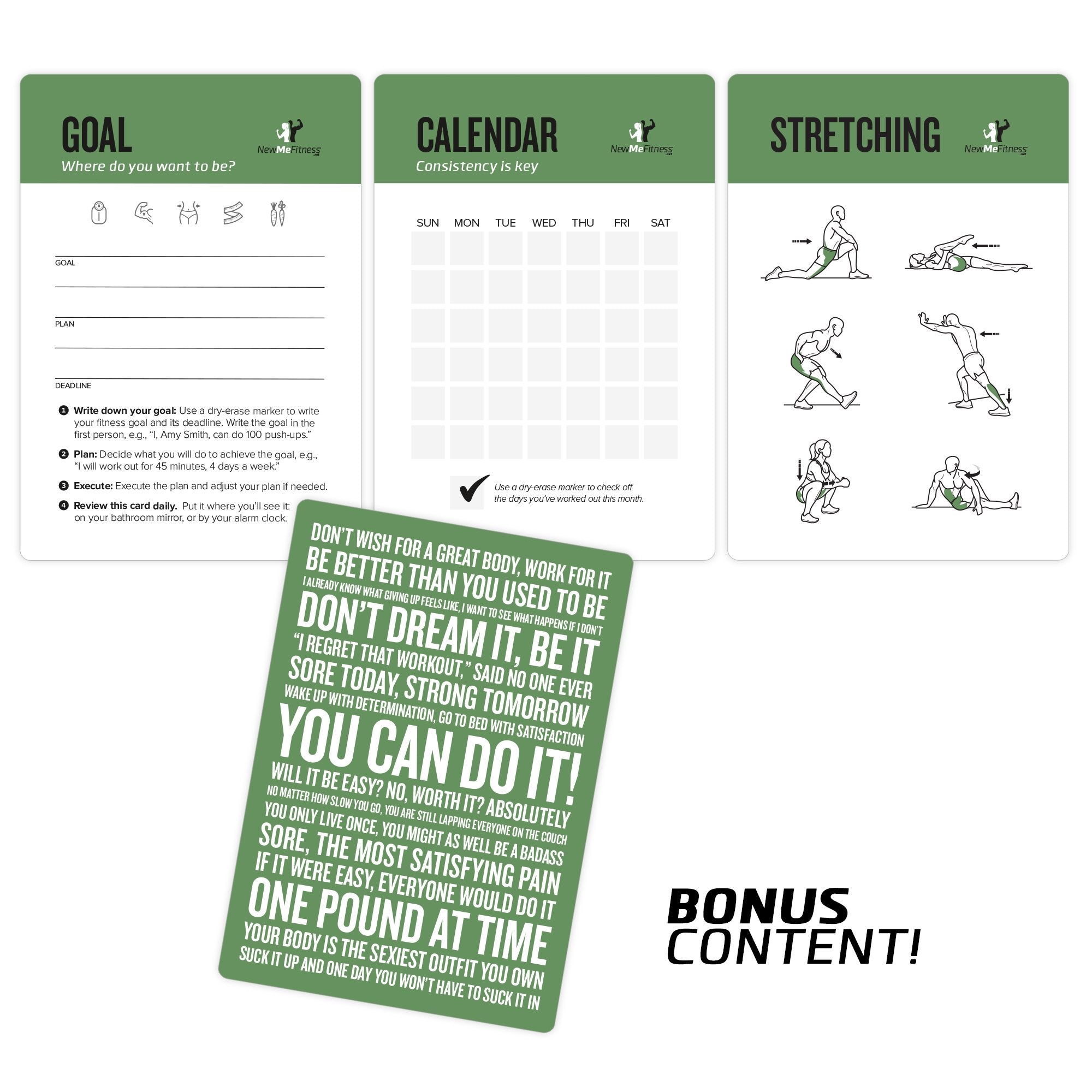 NewMe Fitness Bodyweight Workout Cards, Instructional Fitness Deck for Women & Men, Beginner Fitness Guide to Training Exercises at Home or Gym (Bodyweight, Vol 1)