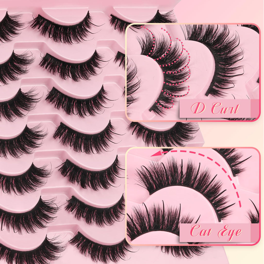 Ahrikiss Lashes Wispy False Eyelashes Natural Look Cat Eye Lashes 8 Pairs Faux Mink Lashes Lightweight Eyelashes Kit with Lash Glue and Lash Tweezers Soft Fake Lashes (Ethereal)