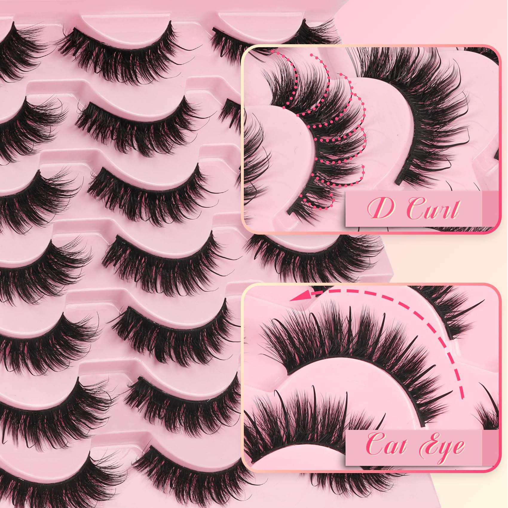 Ahrikiss Lashes Wispy False Eyelashes Natural Look Cat Eye Lashes 8 Pairs Faux Mink Lashes Lightweight Eyelashes Kit with Lash Glue and Lash Tweezers Soft Fake Lashes (Ethereal)