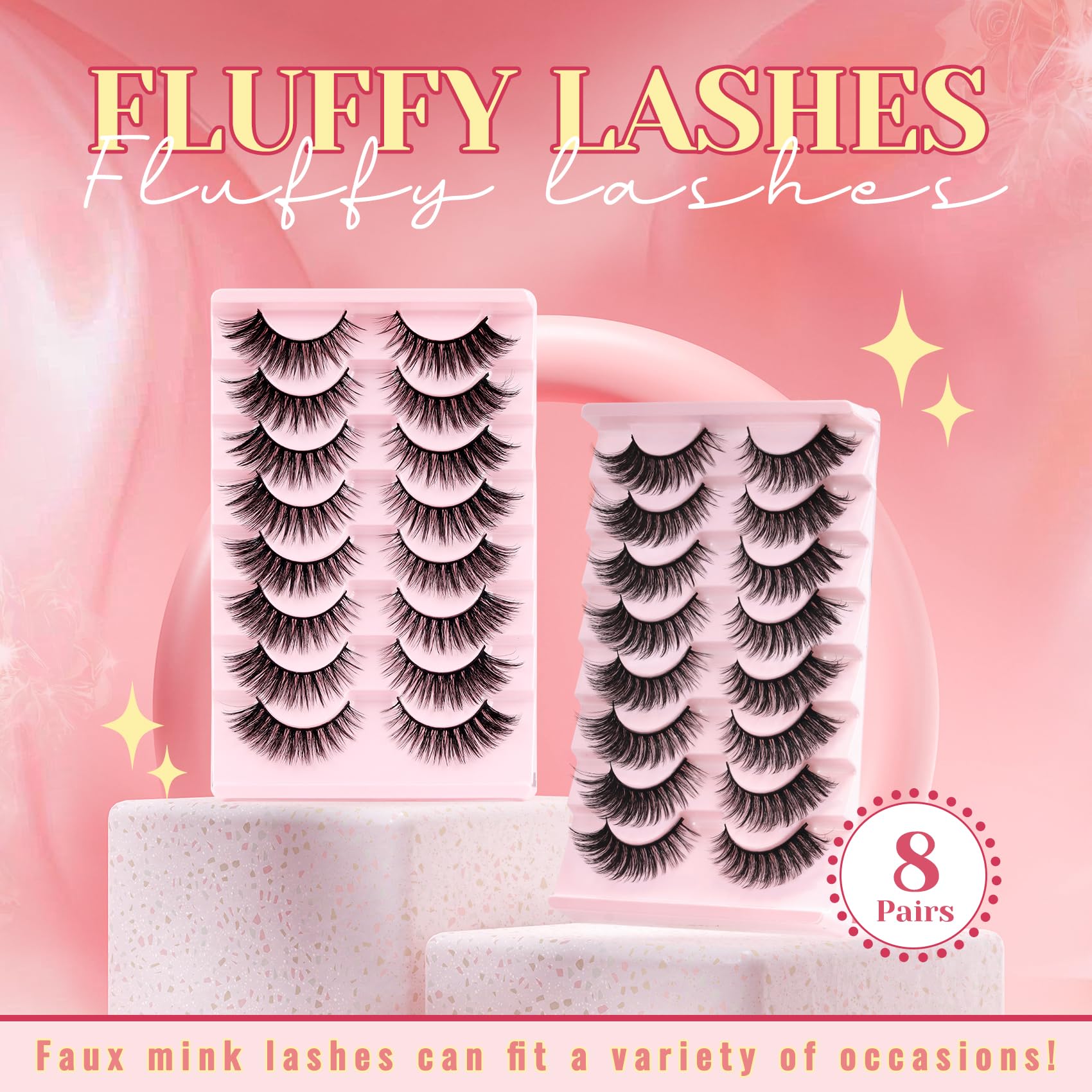 Ahrikiss Lashes Wispy False Eyelashes Natural Look Cat Eye Lashes 8 Pairs Faux Mink Lashes Lightweight Eyelashes Kit with Lash Glue and Lash Tweezers Soft Fake Lashes (Ethereal)