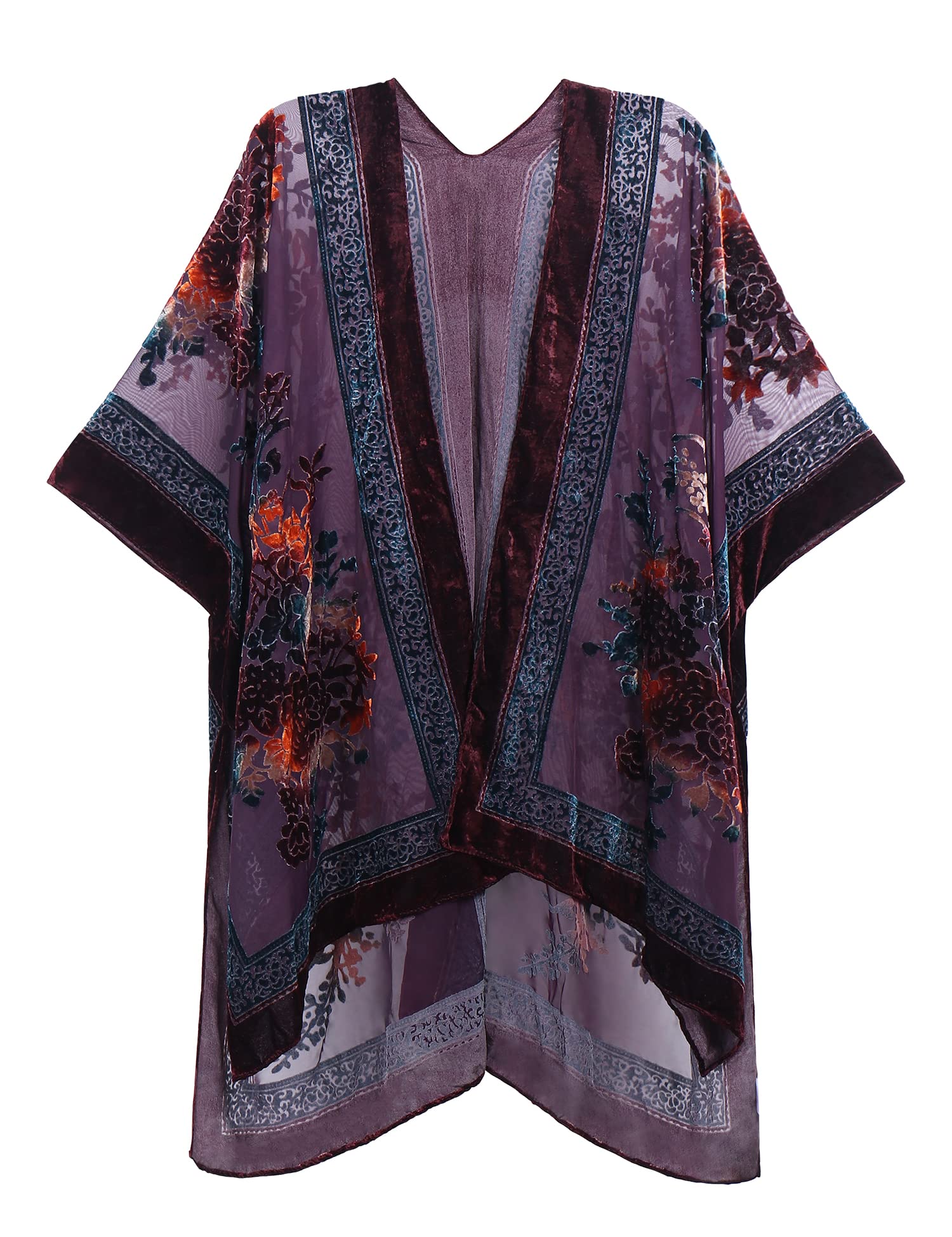 Women's Burnout Velvet Kimono Long Cardigan Cover Up Casual Outfit