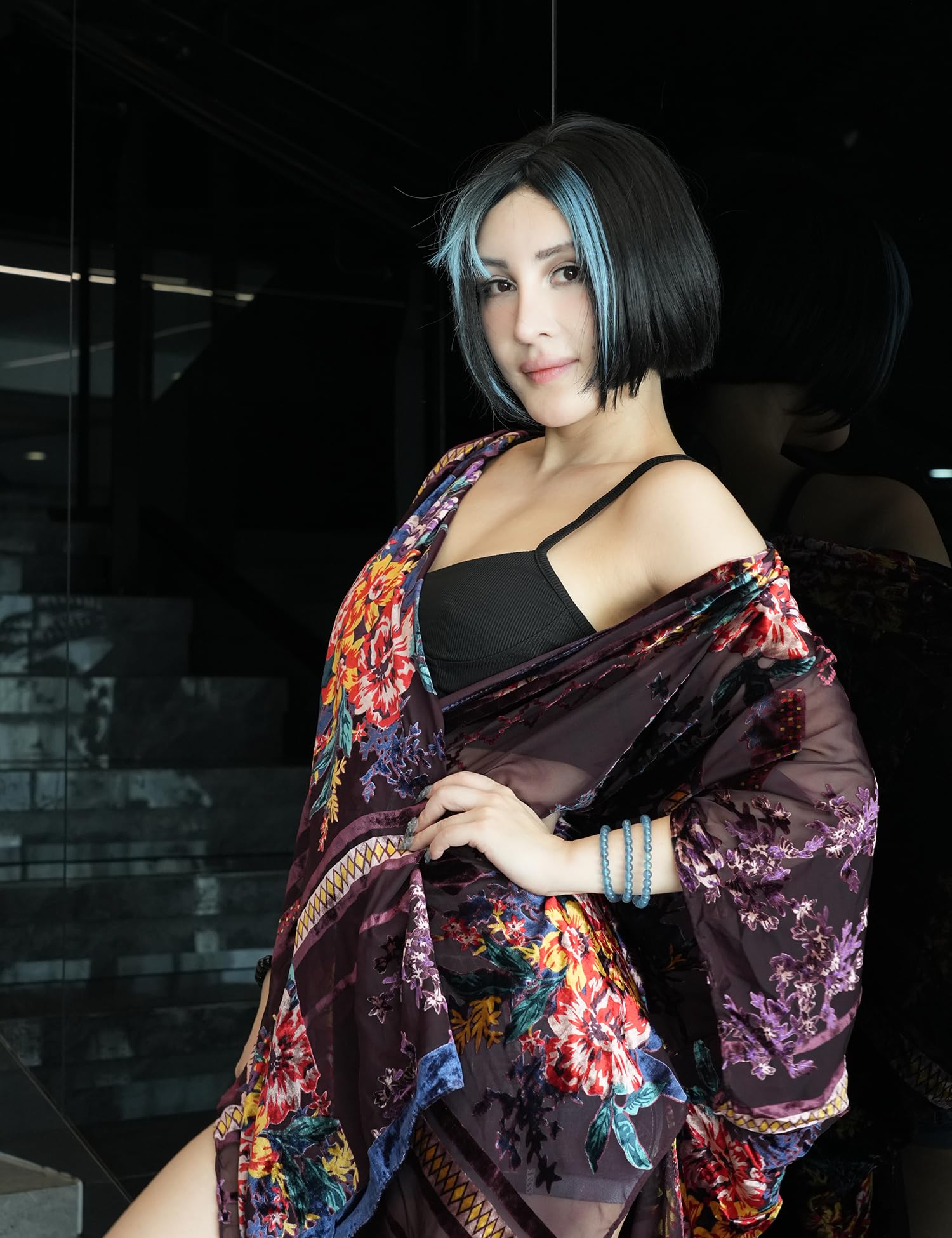 Women's Burnout Velvet Kimono Long Cardigan Cover Up Casual Outfit