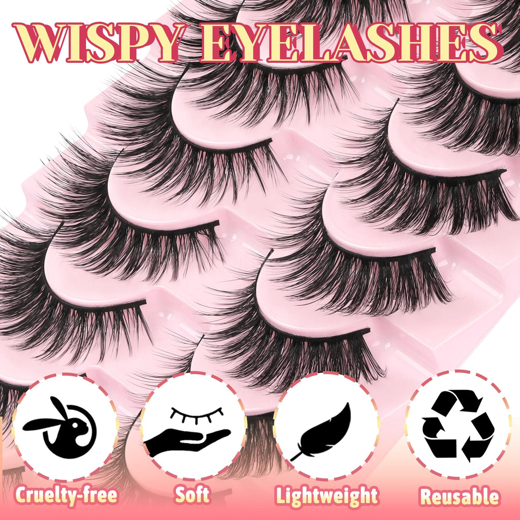 Ahrikiss Lashes Wispy False Eyelashes Natural Look Cat Eye Lashes 8 Pairs Faux Mink Lashes Lightweight Eyelashes Kit with Lash Glue and Lash Tweezers Soft Fake Lashes (Ethereal)
