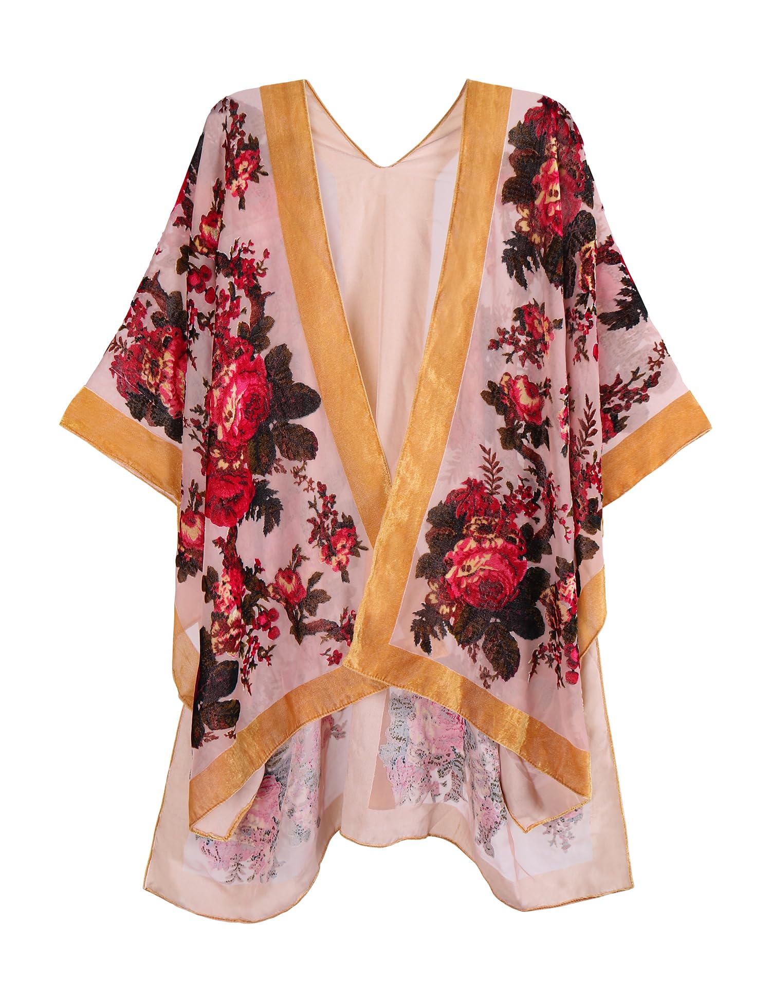 Women's Burnout Velvet Kimono Long Cardigan Cover Up Casual Outfit