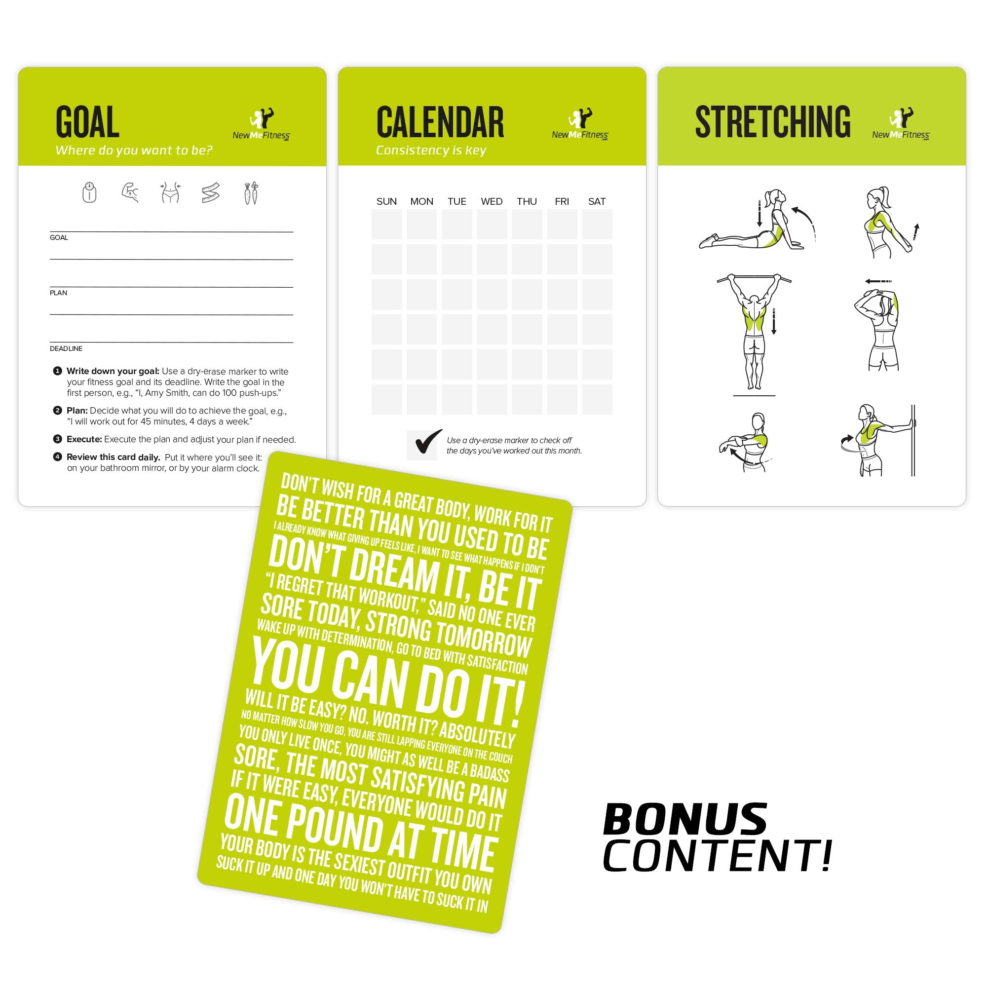 NewMe Fitness Bodyweight Workout Cards, Instructional Fitness Deck for Women & Men, Beginner Fitness Guide to Training Exercises at Home or Gym (Bodyweight, Vol 1)