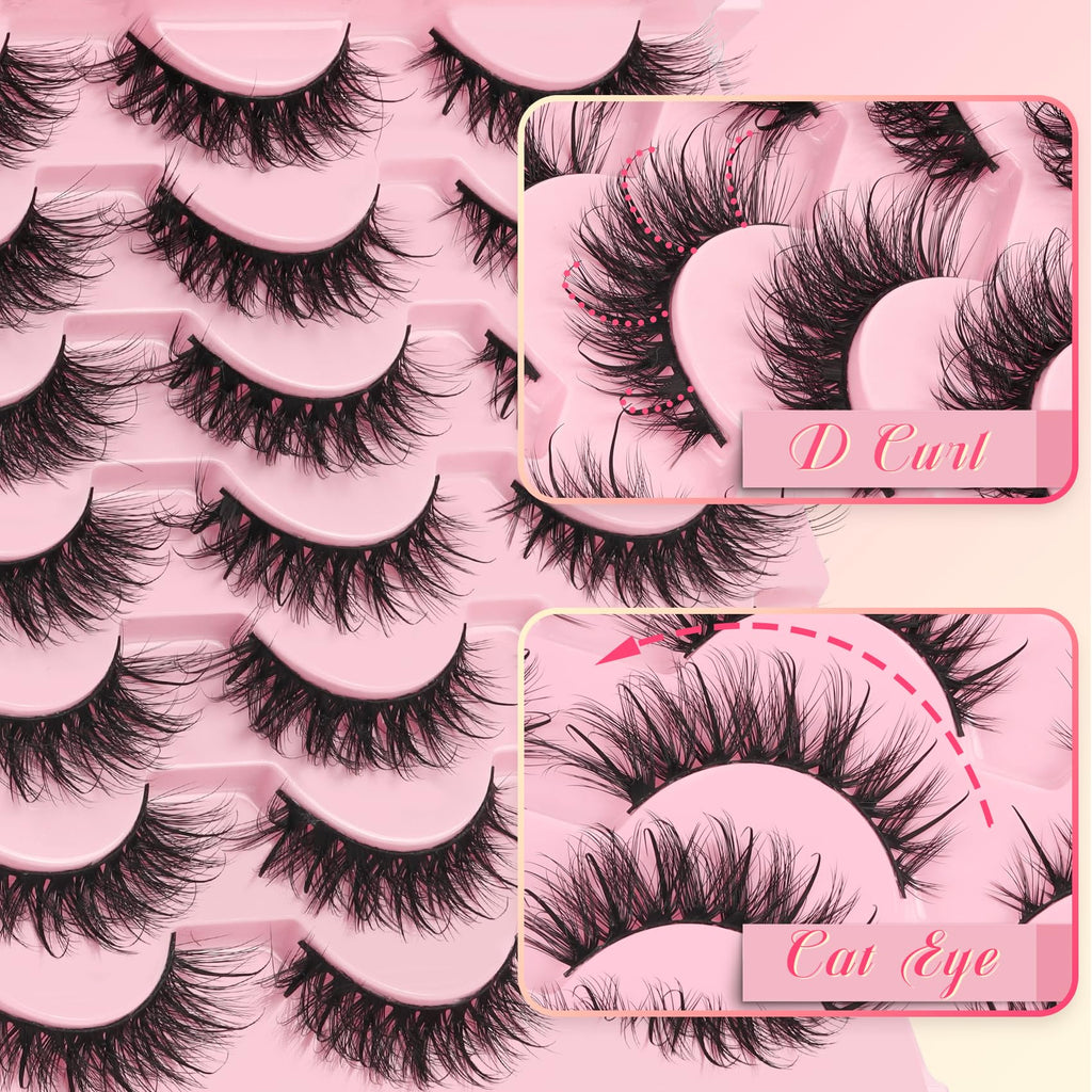 Ahrikiss Lashes Wispy False Eyelashes Natural Look Cat Eye Lashes 8 Pairs Faux Mink Lashes Lightweight Eyelashes Kit with Lash Glue and Lash Tweezers Soft Fake Lashes (Ethereal)