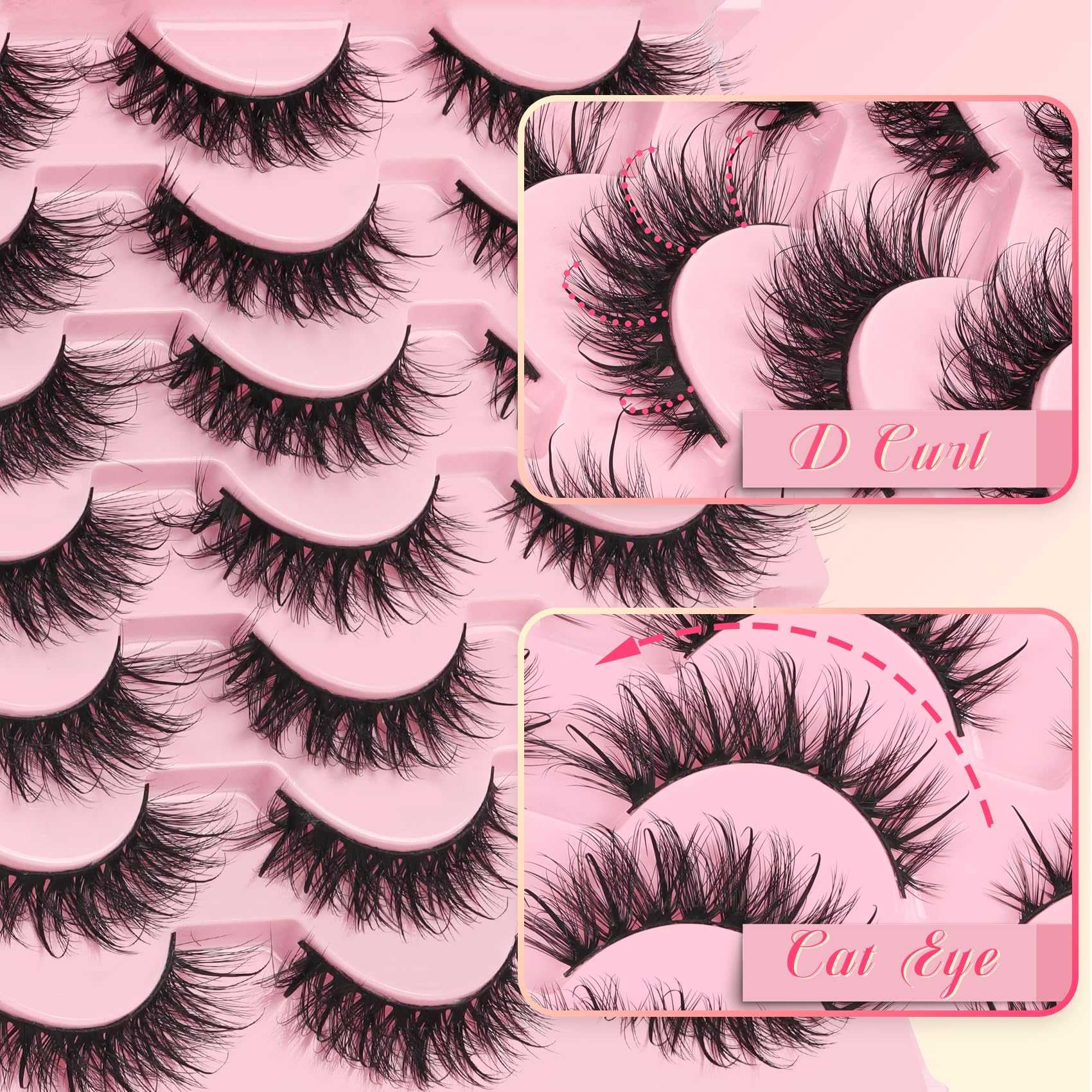 Ahrikiss Lashes Wispy False Eyelashes Natural Look Cat Eye Lashes 8 Pairs Faux Mink Lashes Lightweight Eyelashes Kit with Lash Glue and Lash Tweezers Soft Fake Lashes (Ethereal)