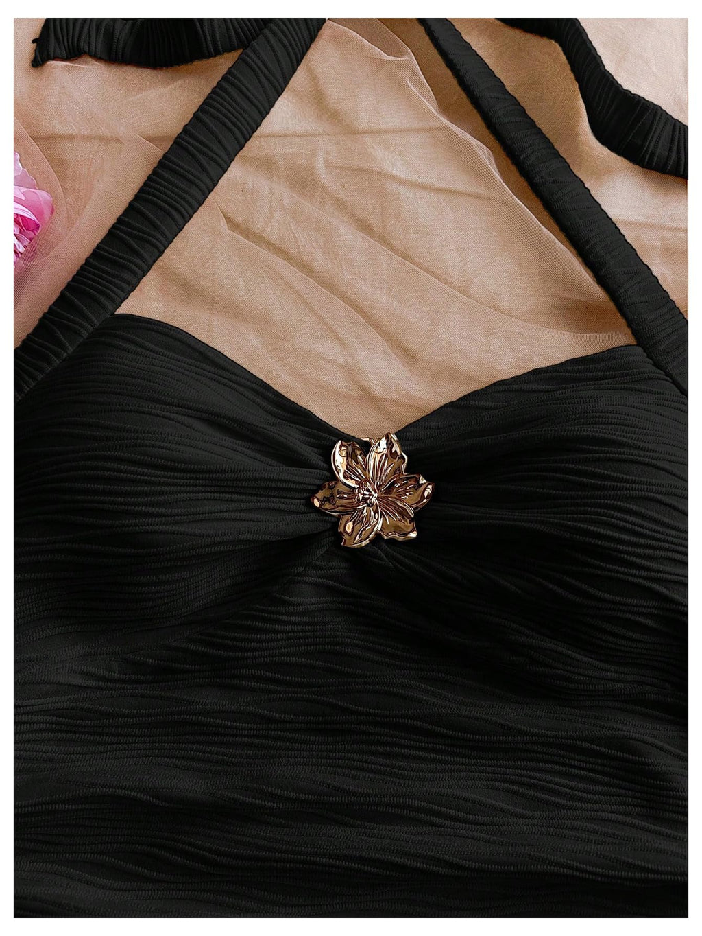 SOLY HUX Women's V Neck Halter Tops Open Back Y2k Ruched Floral Metal Summer Going Out Cami Tops