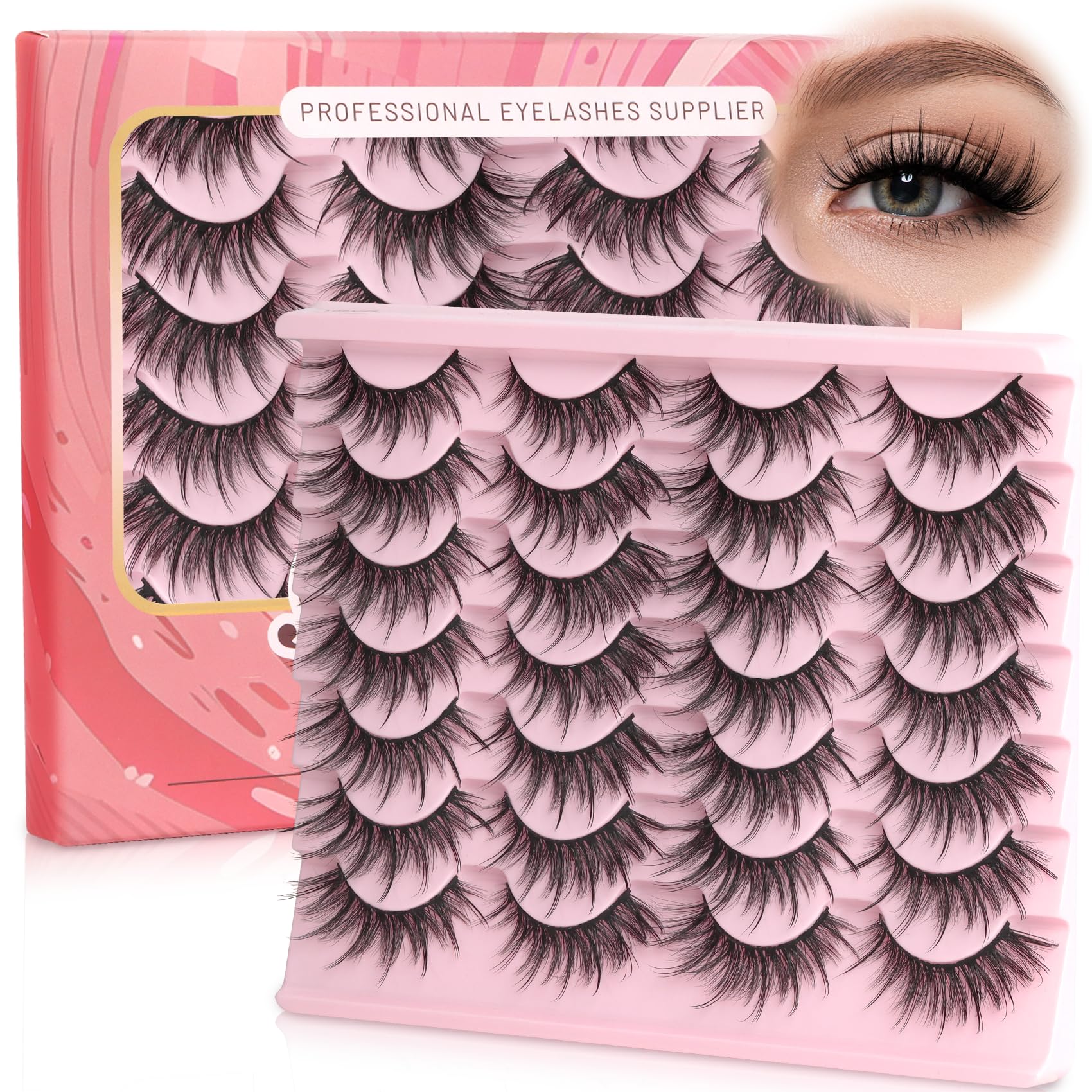 Ahrikiss Lashes Wispy False Eyelashes Natural Look Cat Eye Lashes 8 Pairs Faux Mink Lashes Lightweight Eyelashes Kit with Lash Glue and Lash Tweezers Soft Fake Lashes (Ethereal)