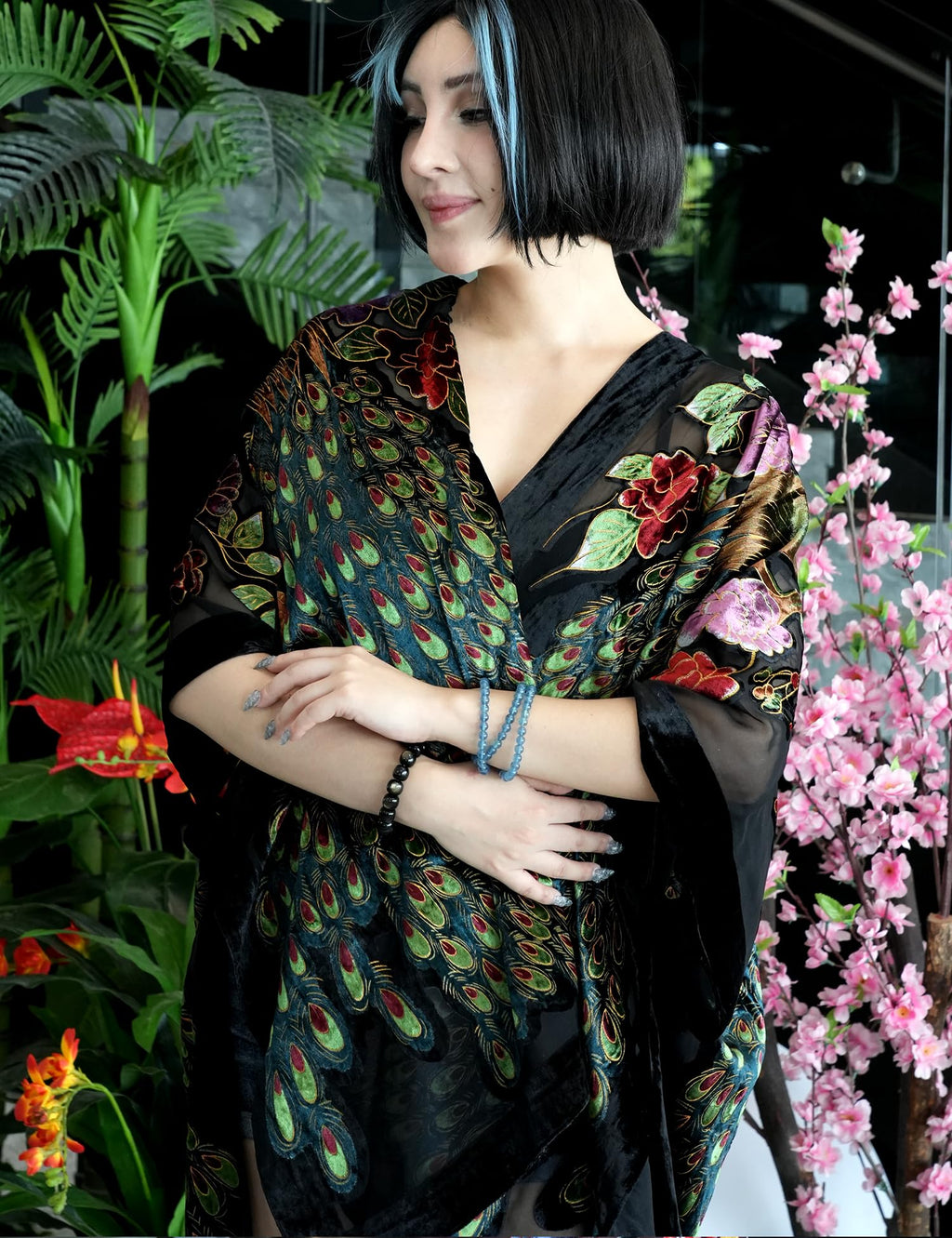 Women's Burnout Velvet Kimono Long Cardigan Cover Up Casual Outfit