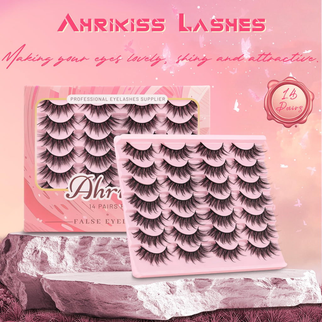 Ahrikiss Lashes Wispy False Eyelashes Natural Look Cat Eye Lashes 8 Pairs Faux Mink Lashes Lightweight Eyelashes Kit with Lash Glue and Lash Tweezers Soft Fake Lashes (Ethereal)