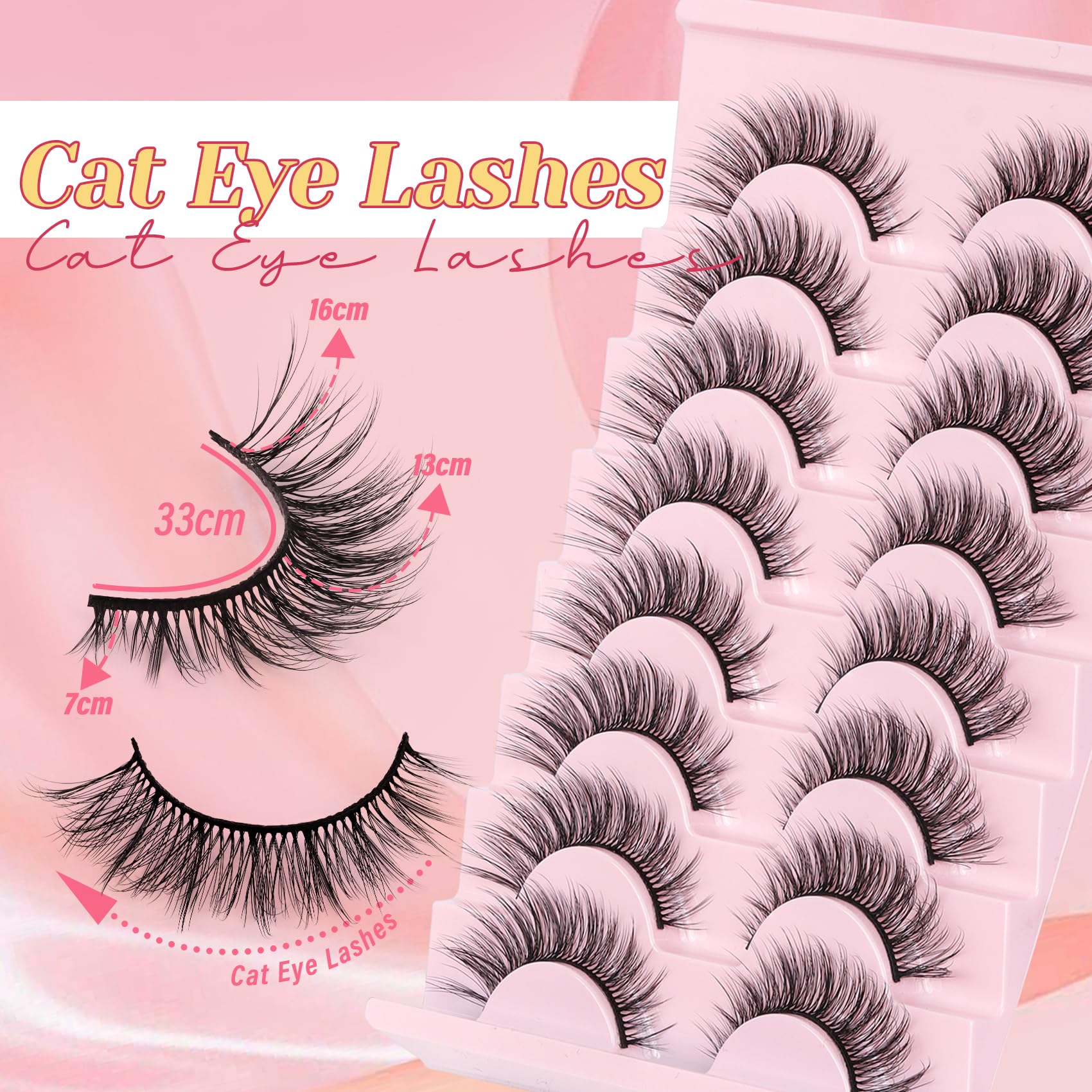 Ahrikiss Lashes Wispy False Eyelashes Natural Look Cat Eye Lashes 8 Pairs Faux Mink Lashes Lightweight Eyelashes Kit with Lash Glue and Lash Tweezers Soft Fake Lashes (Ethereal)