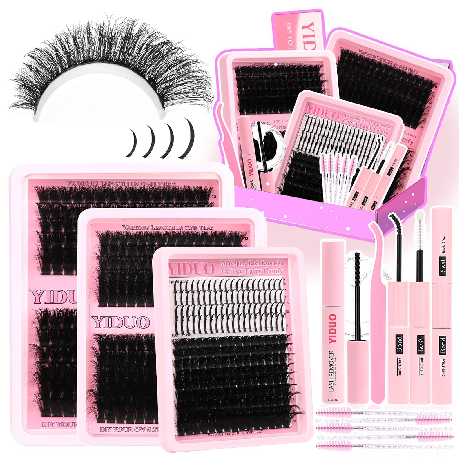 Lashes Clusters Kit 1846Pcs Bulk Packs Volume False Eyelash Extensions D Curl Wispy Individual Eyelashes, Volume Studio Effect, Wholesale Large Pack with Glue&Seal|Tweezers|Removers|Cleanser