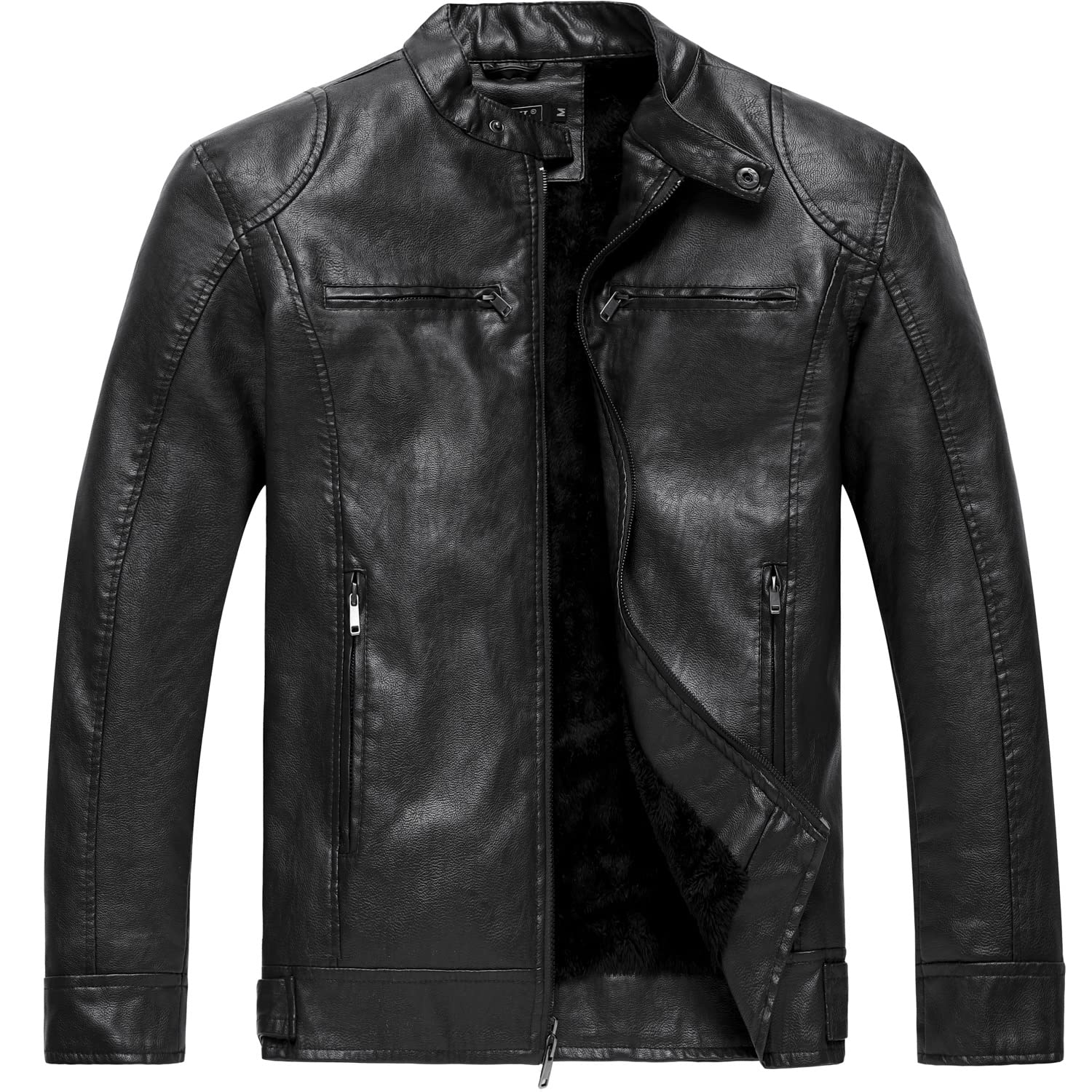 WULFUL Men's Vintage Stand Collar Leather Jacket Motorcycle PU Jacket and Coat