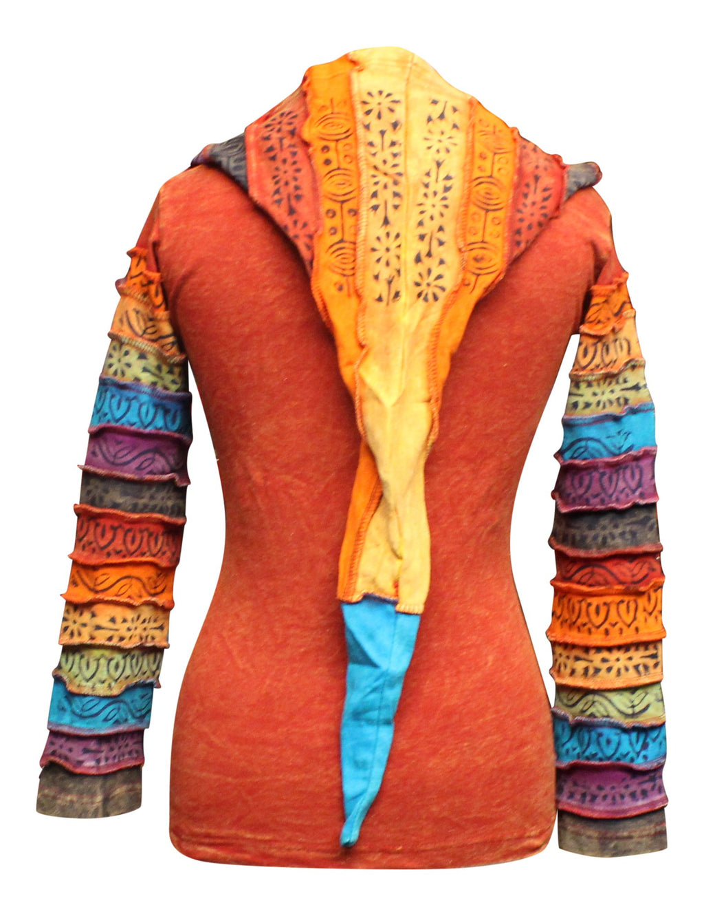 Shopoholic Fashion Women's Full Sleeve Gothic Sun Patchwork Faded Pixie Cotton Hippy Rib Hoodie