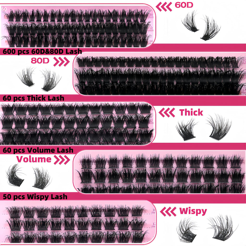 Lashes Clusters Kit 1846Pcs Bulk Packs Volume False Eyelash Extensions D Curl Wispy Individual Eyelashes, Volume Studio Effect, Wholesale Large Pack with Glue&Seal|Tweezers|Removers|Cleanser