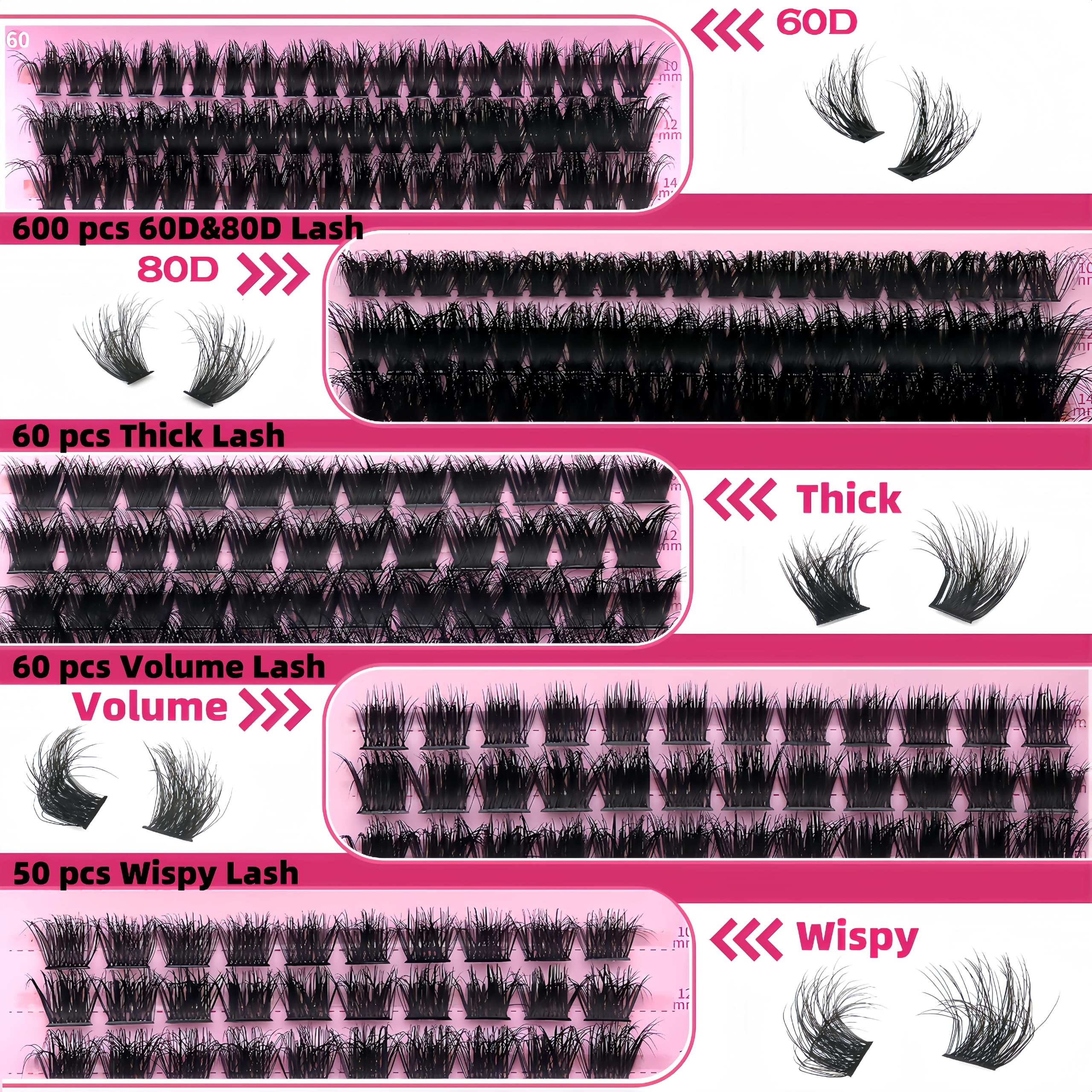 Lashes Clusters Kit 1846Pcs Bulk Packs Volume False Eyelash Extensions D Curl Wispy Individual Eyelashes, Volume Studio Effect, Wholesale Large Pack with Glue&Seal|Tweezers|Removers|Cleanser